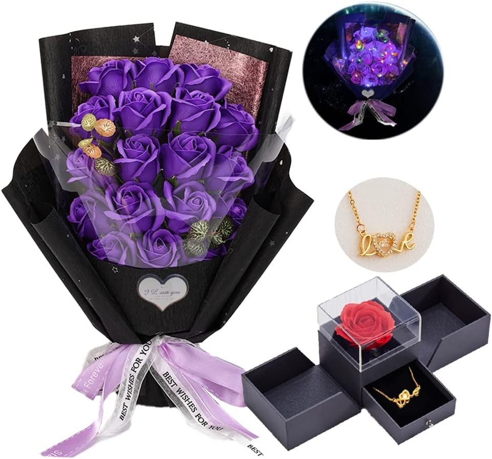 Scented Soap Flowers in Gift Box with Necklace – Ideal for Any Occasion