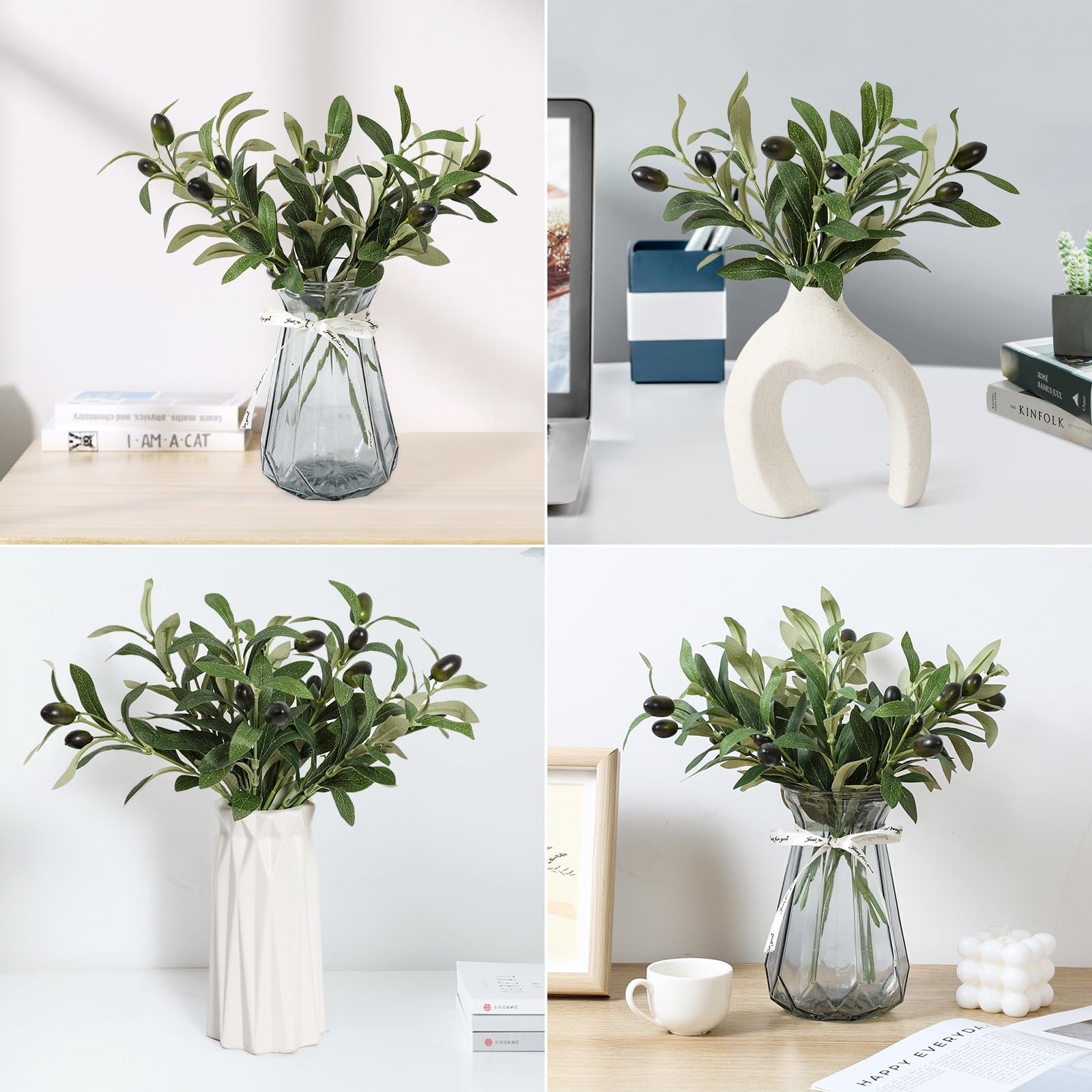 10pcs Faux Olive Leaves Stems 10â€ Tall Artificial Plants Olive Tree Branches