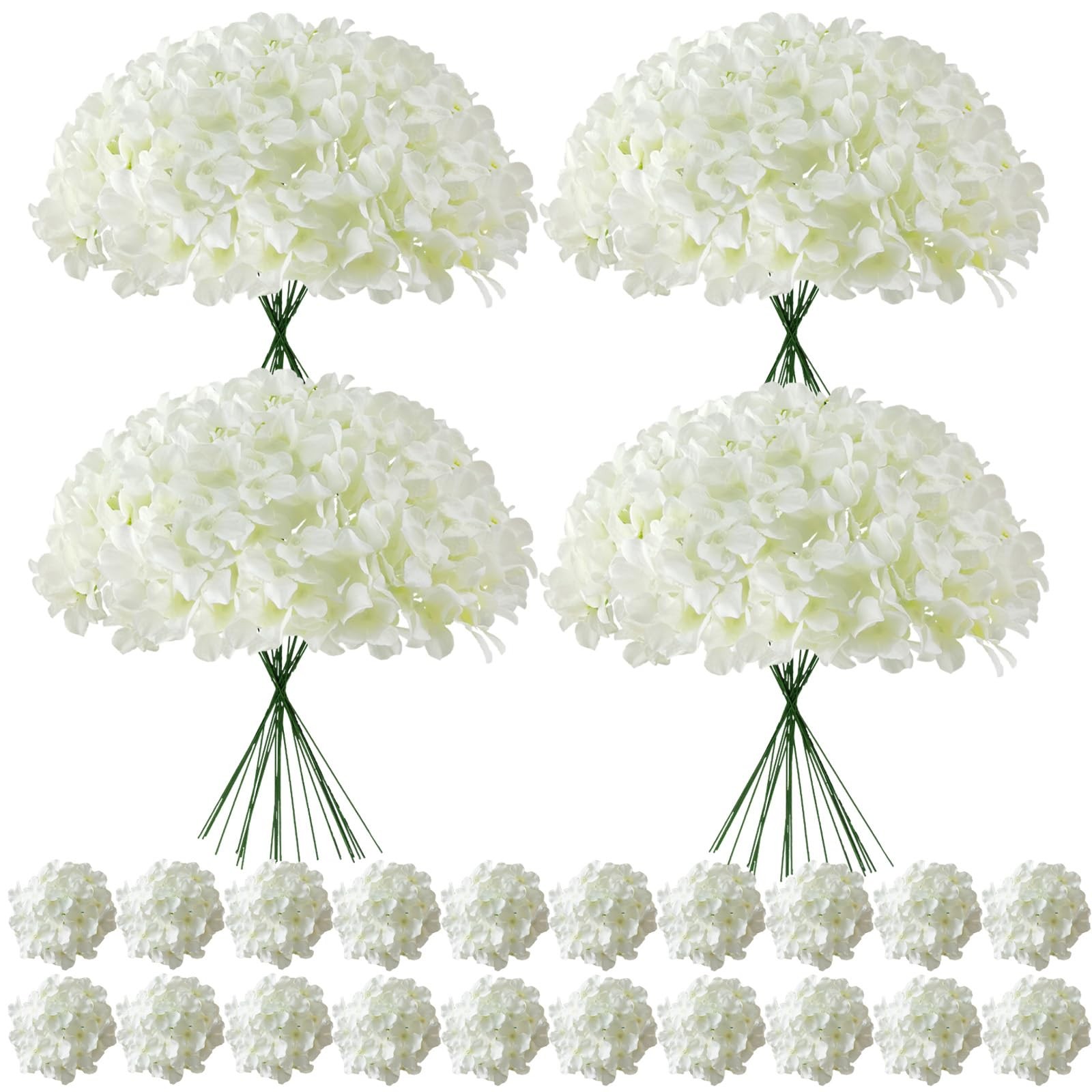 Artificial Hydrangea Flowers Bulk 100 Pcs White Silk