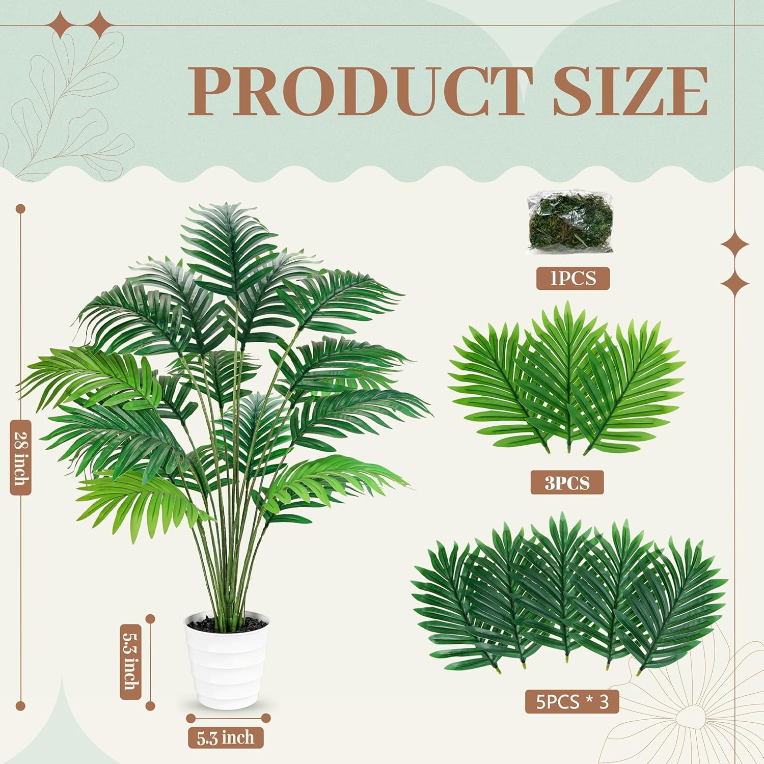 28″ Fake Palm Tree Tall Artificial Plants Areca Faux Trees Indoor in White Pot