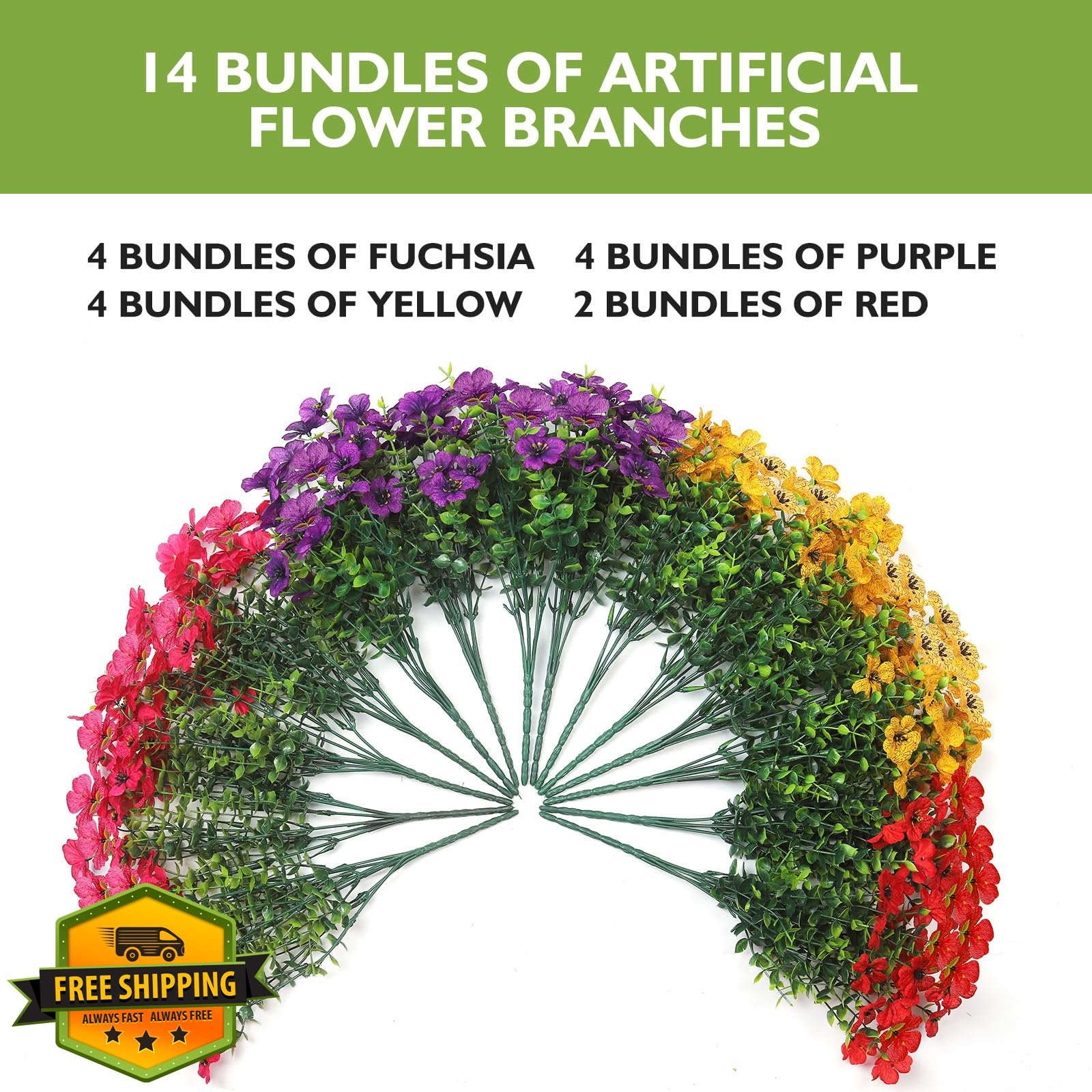 WYOK 14 Bundles Artificial Flowers UV Resistant Mixed Colors Outdoor