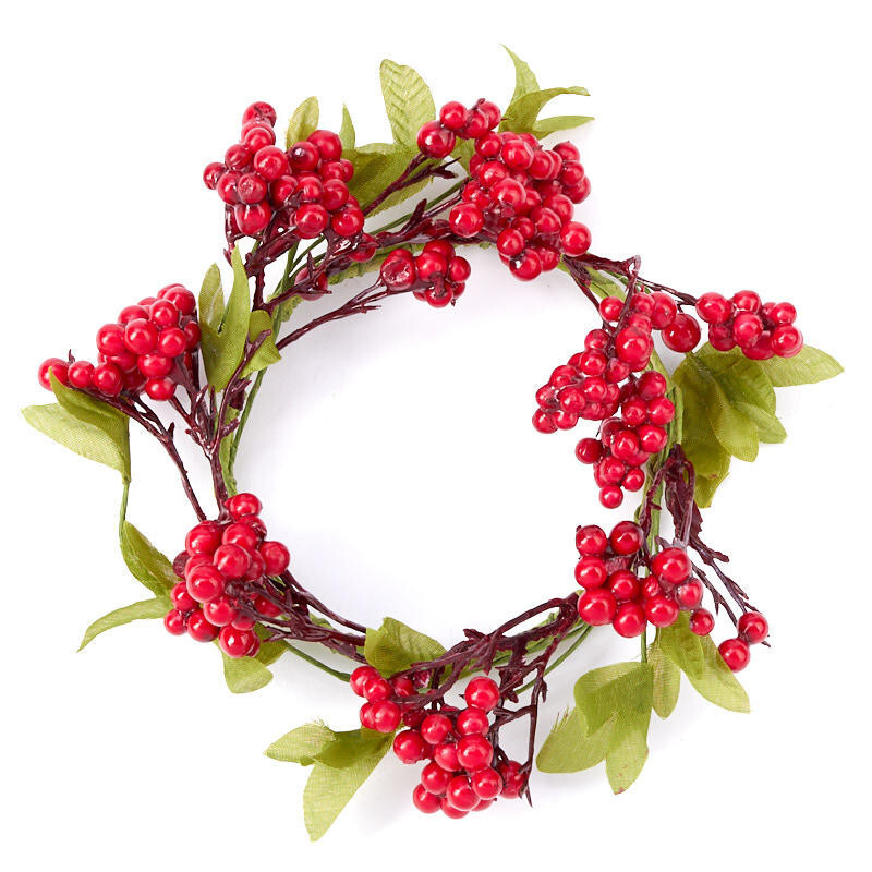 Bulk Lot of 12 Red Berry Cluster and Green Leaf 5-1/2″ Candle Rings