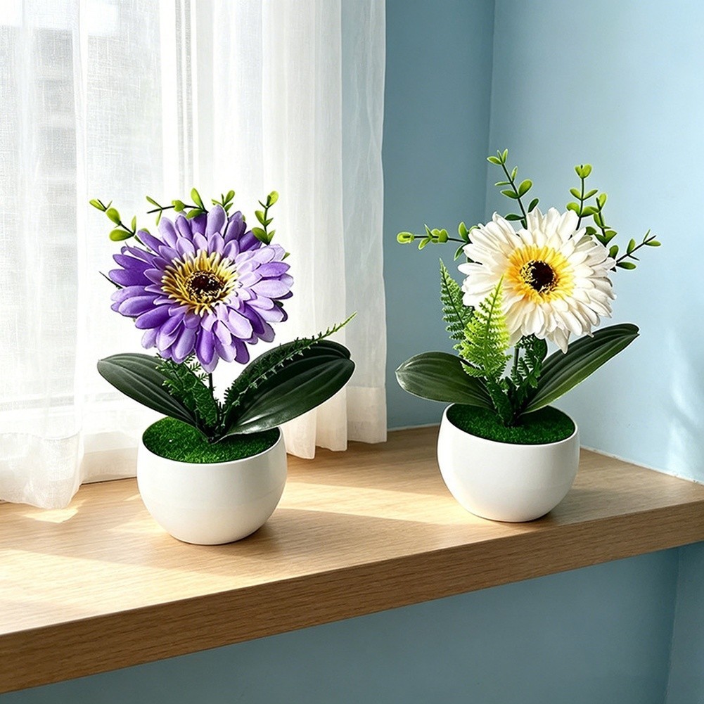 White Pot Faux Gerbera Daisy 19 cm Lifelike Plastic Flower Indoor Decor