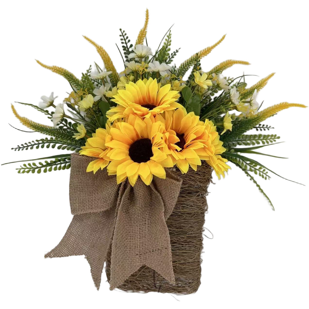 Plastic Sunflower Basket 35cm Handmade Autumn Wreath for Home Office Decor