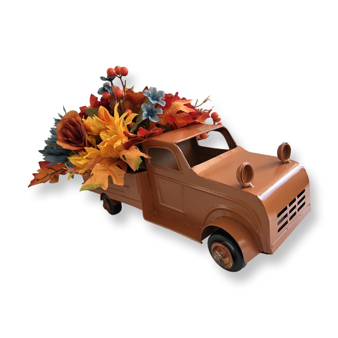 Large Autumn Table Top Old fashion Truck Floral Arrangement 19in Long