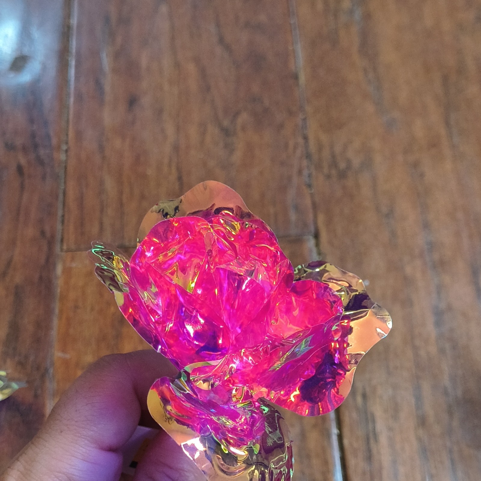 Artificial Multicolor Rose Flower Picks, Iridescent Foil/Plastic Stems