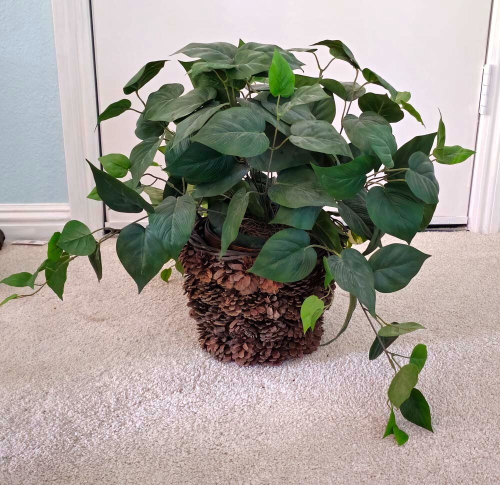 Vintage Rustic Faux Fake Plant in Pinecone Pot Planter Basket Floral Decor