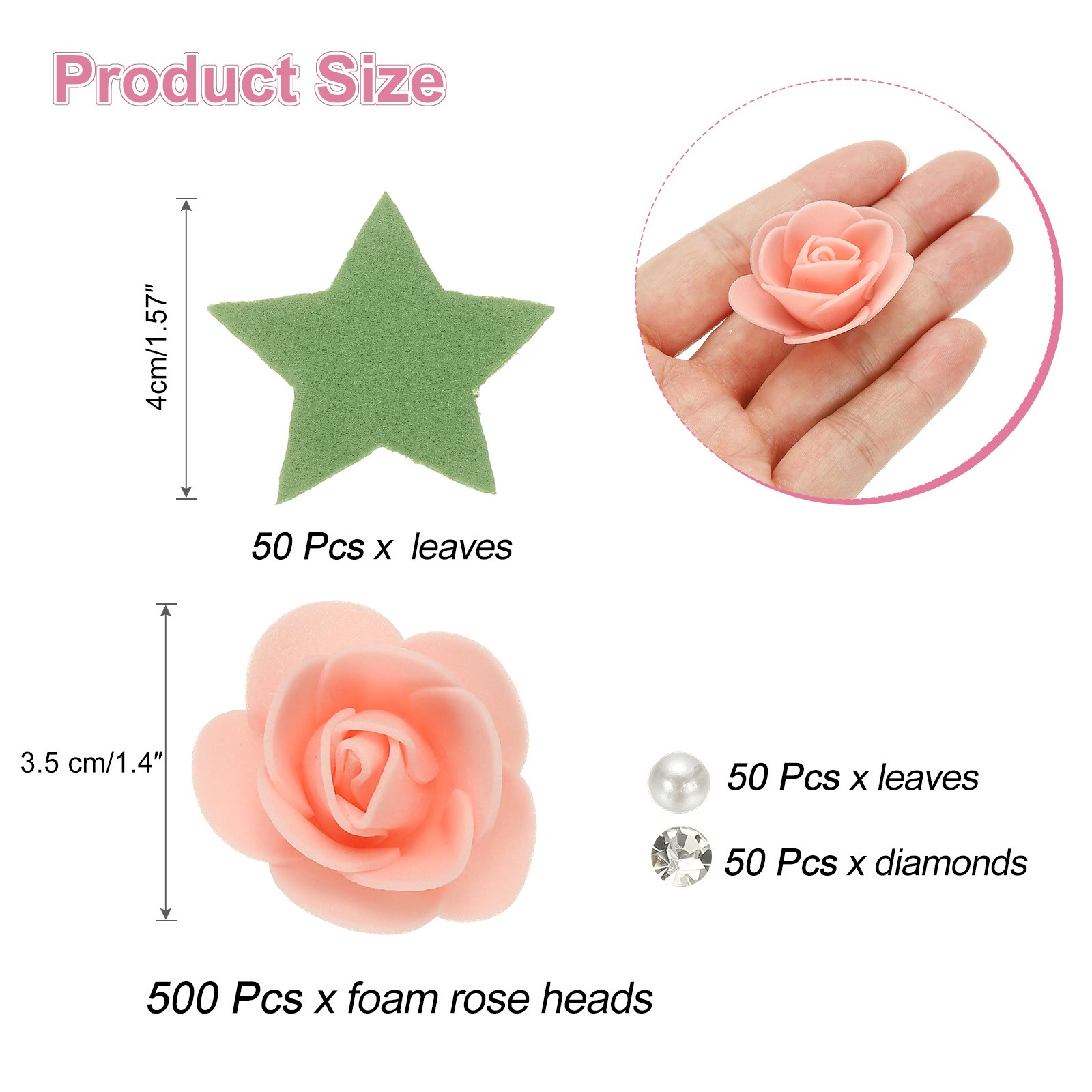 500pcs Foam Rose Heads 3.5 cm for DIY Crafts Accessories, Peach