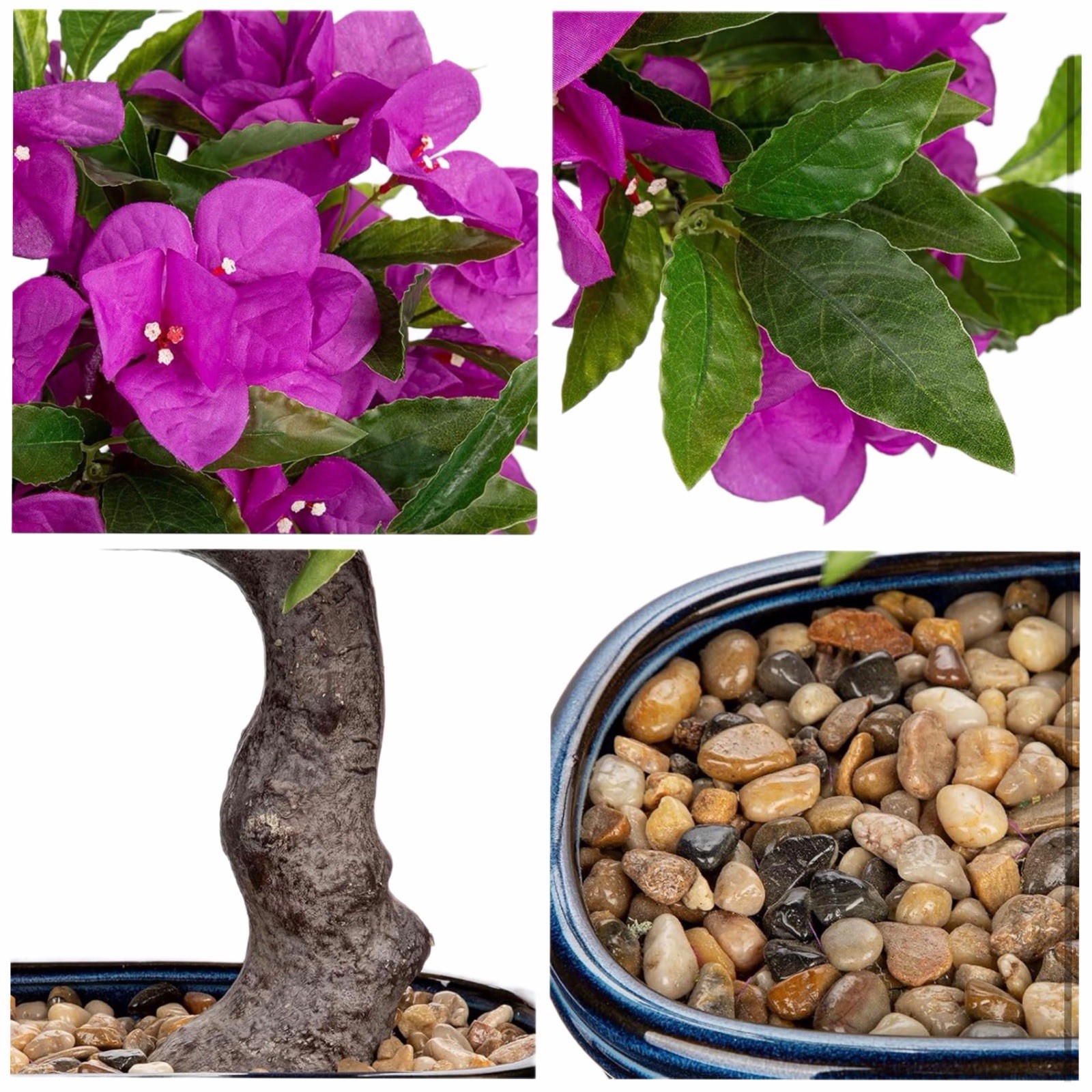 18.5” Purple Bougainvillea Bonsai Tree Blue Pot Artificial Silk Plant Decor