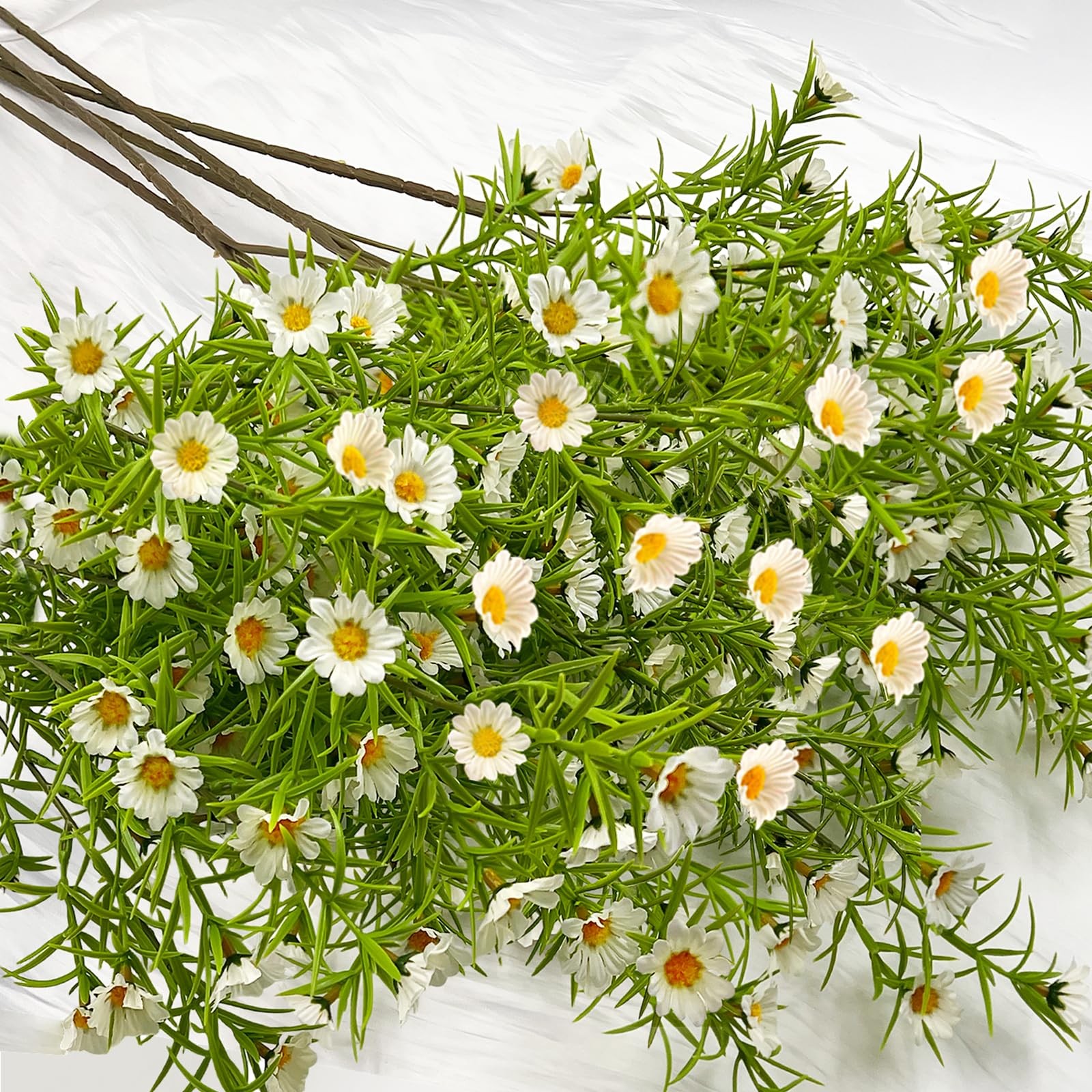 6 PCS 192 Blooms Artificial Daisy Flowers 27.5 Inch Tall Realistic White Faux