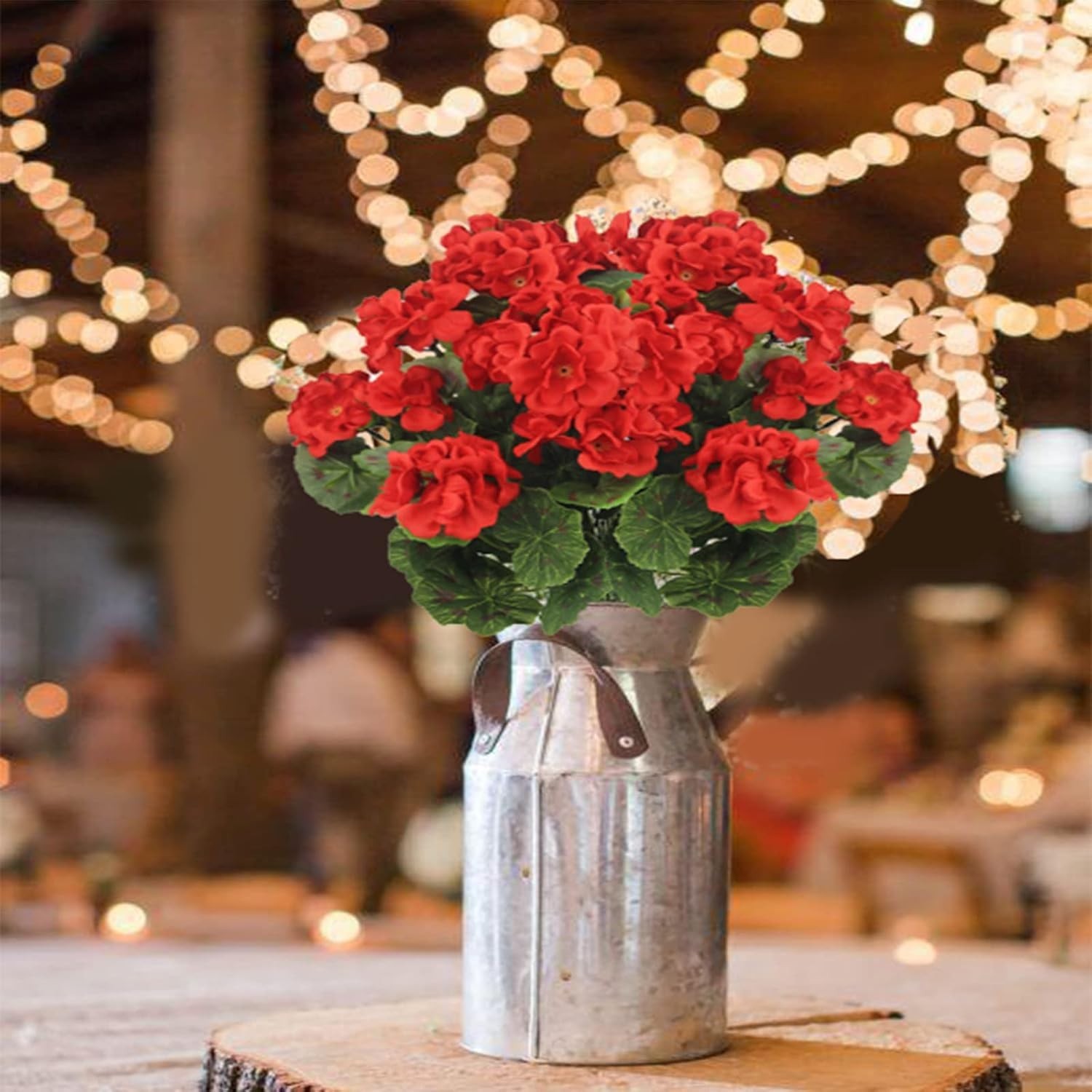2 Pcs UV Resistant Red Artificial Geranium Flowers – Silk Bush for Outdoor Decor