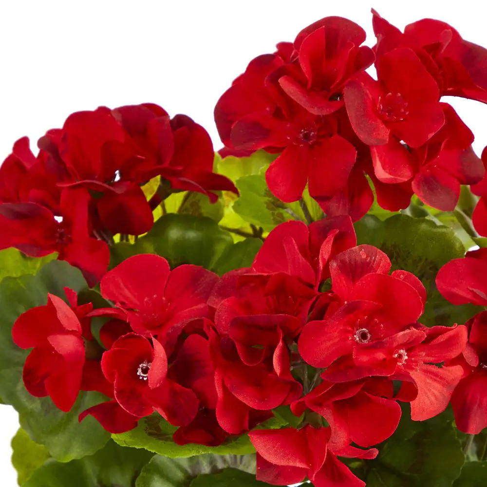 11In. Indoor/Outdoor UV Resistant Red Geranium Artificial Plant in Ceramic Plant