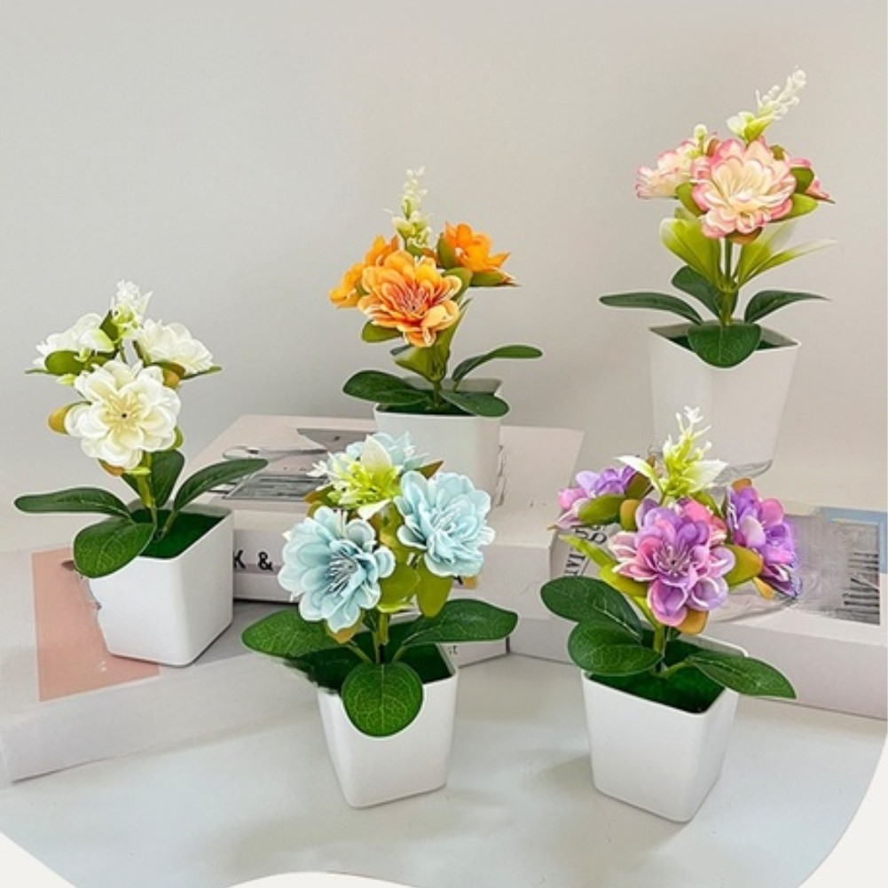 Low Maintenance Silk Chrysanthemum Potted Plant 14 x 5.5cm for Any Room Decor