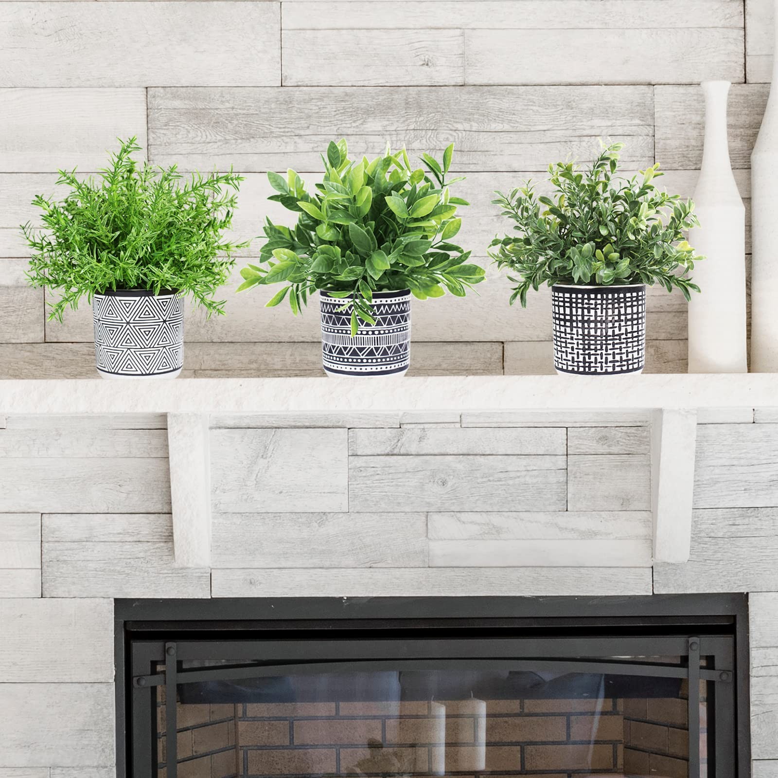 Set of 3 Small Potted Plants Artificial Eucalyptus Rosemary Boxwood Plants in…