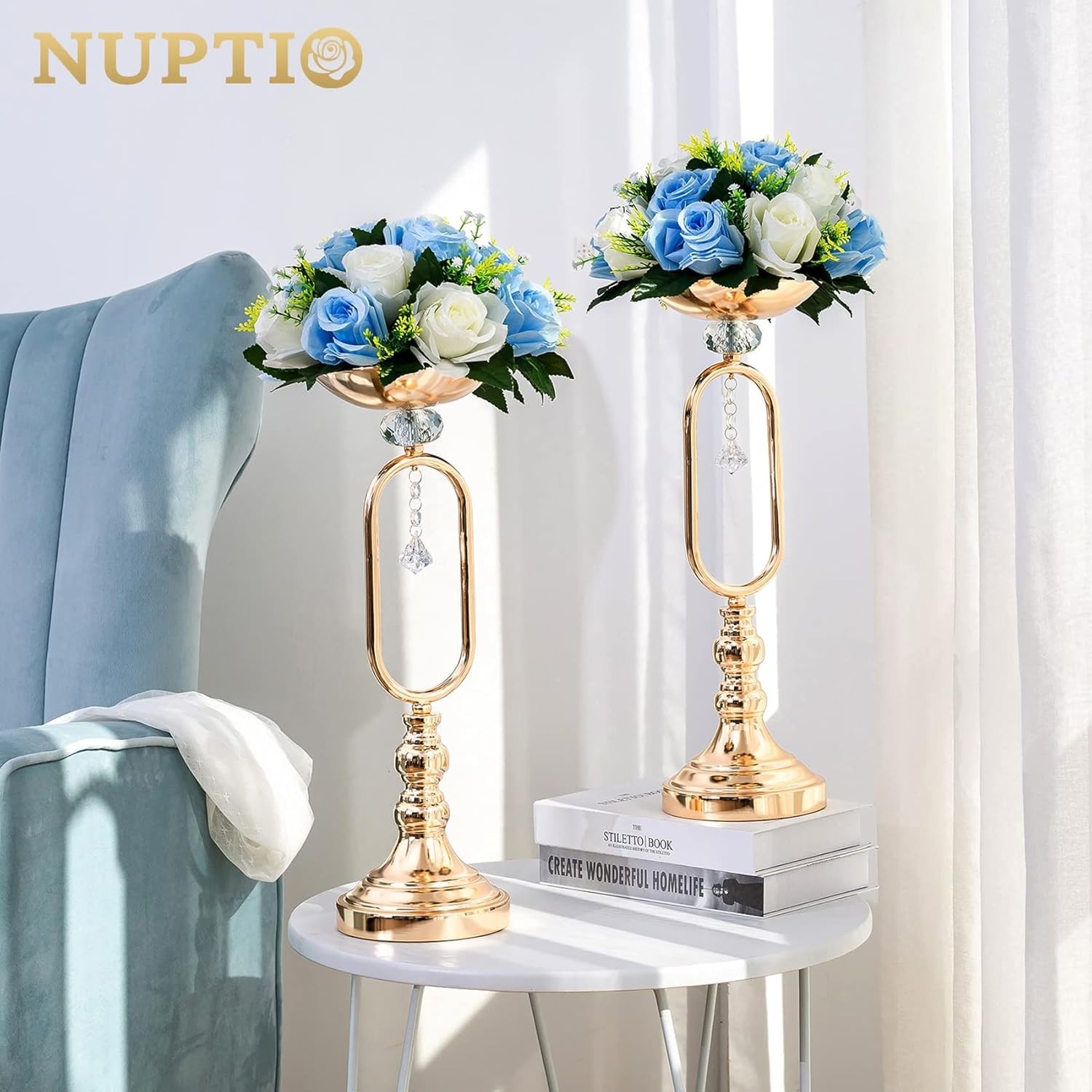 Wedding Table Centerpieces – 6 Pcs Blue & White Floral Balls