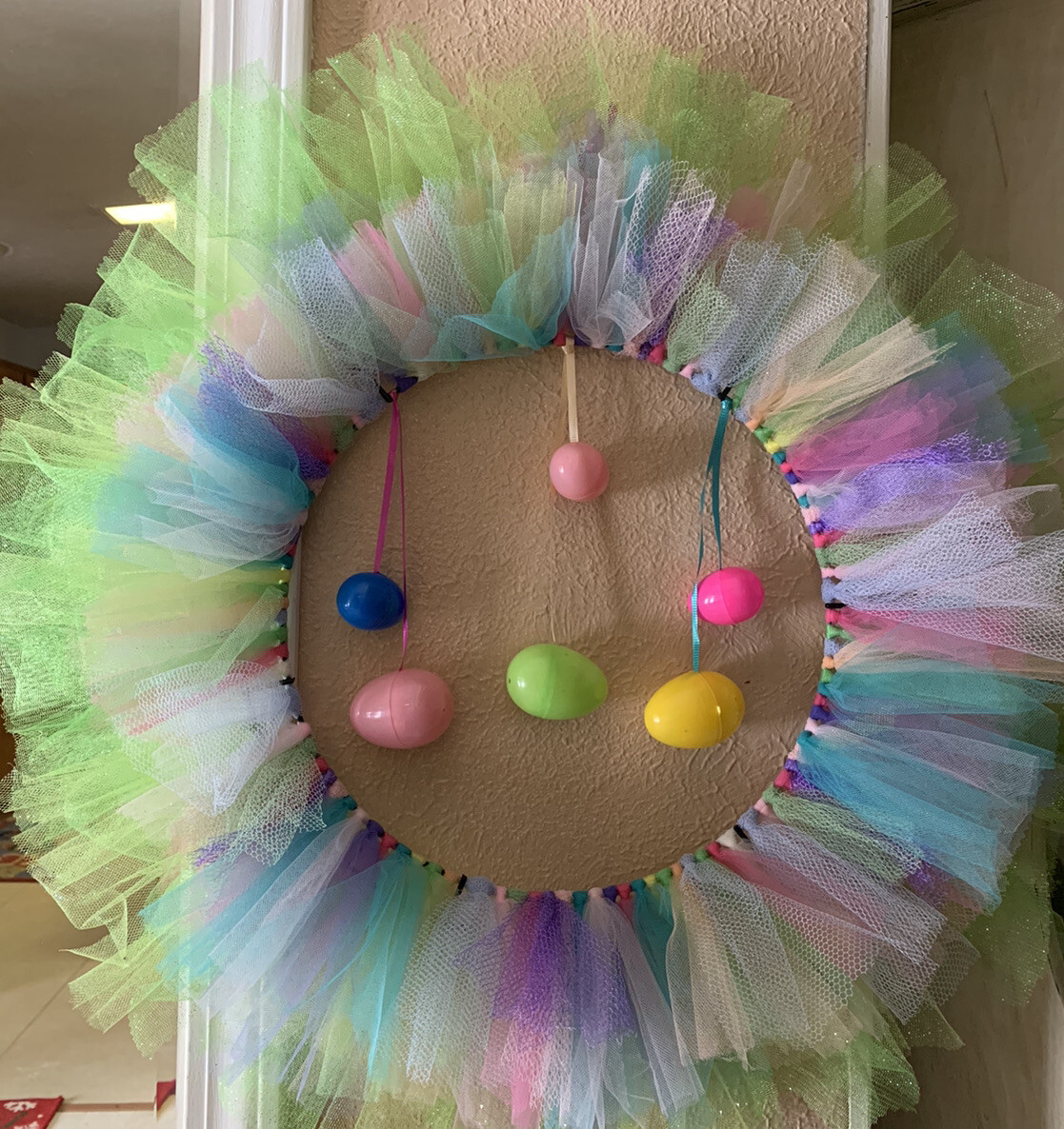 Spring/Easter Wreath Beautiful Homemade With Colorful Tulle Ballerina Touch New
