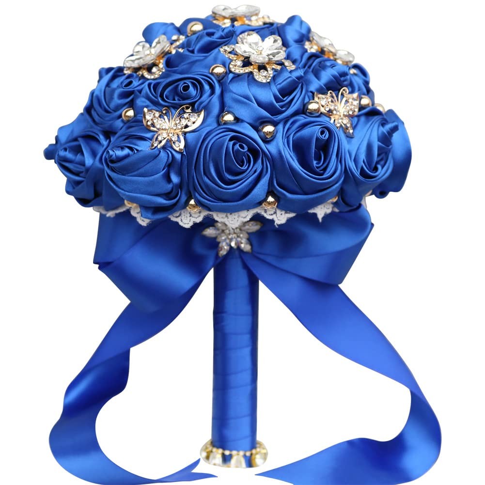 5.9″ Mini Bridal Bouquet Handmade Satin Rose Round Wedding Bouquet Throw Toss…
