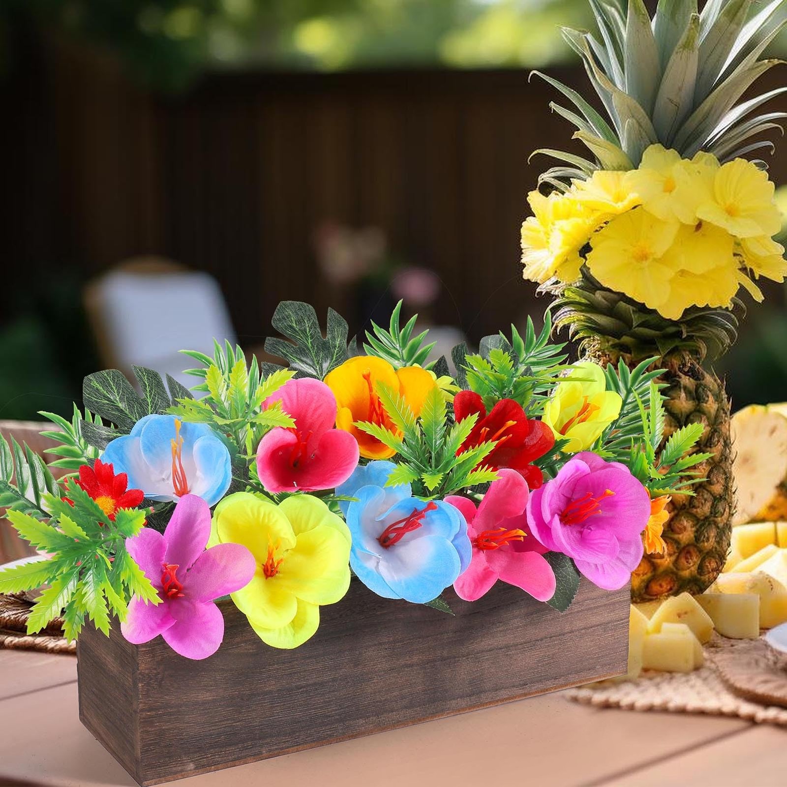 Hawaiian Table Centerpieces Artificial Hibiscus Flowers Arrangements Wooden C…