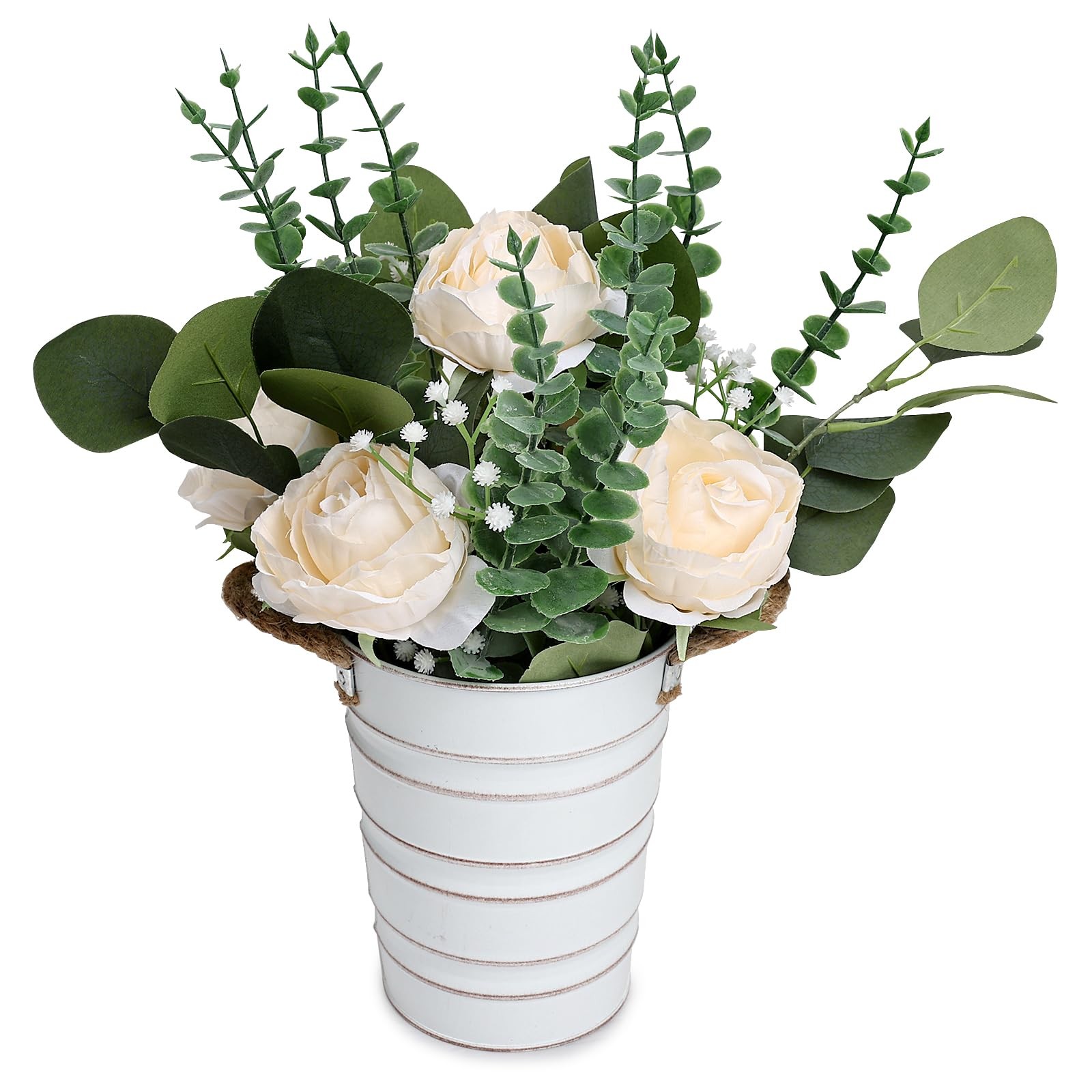Artificial Flowers in Pot – 10 Inches Pre-Made Large Faux Silk Rose Floral Gr…