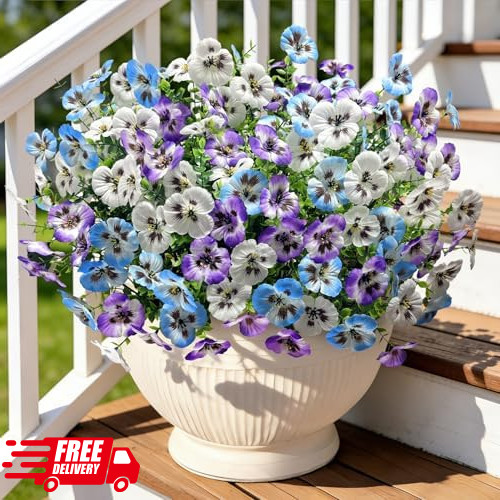 Ouddy Decor 20 Bundles Artificial Pansy Flowers for Outdoors, Fake Silk Flowers