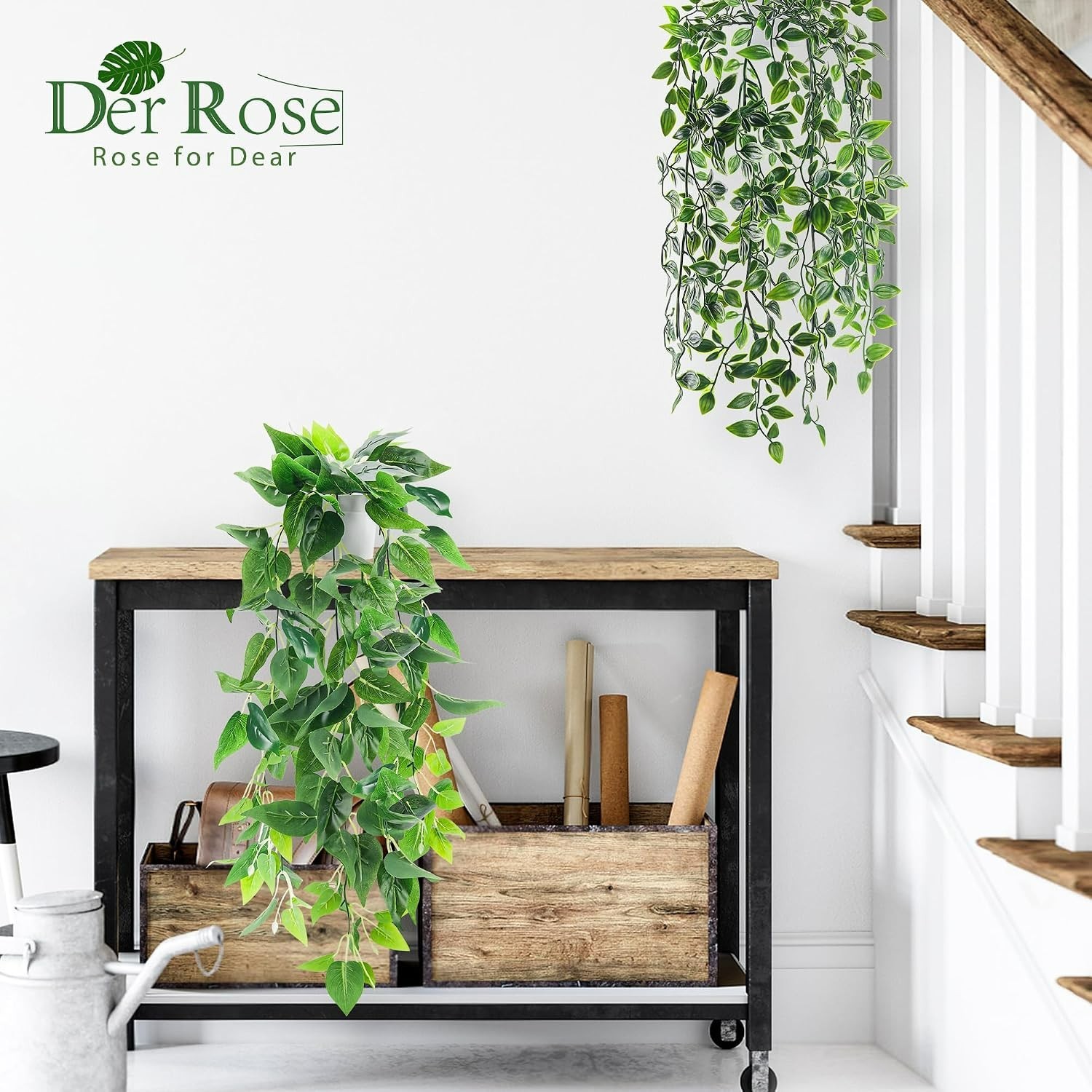2Pcs Realistic Artificial Ivy Hanging Plants in Chic White Pots for Home Decor