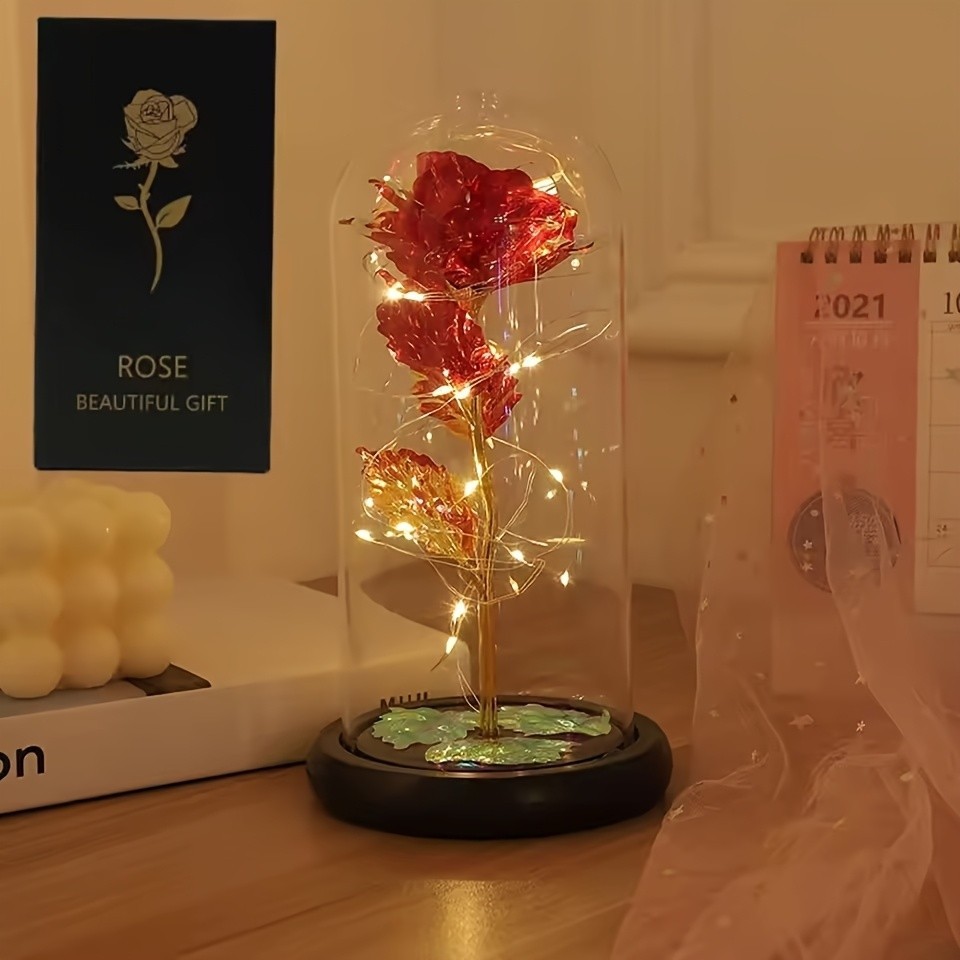 Valentine’s Day Gift for Girlfriend, Eternal Rose LED Foil Flower On Glass Cover