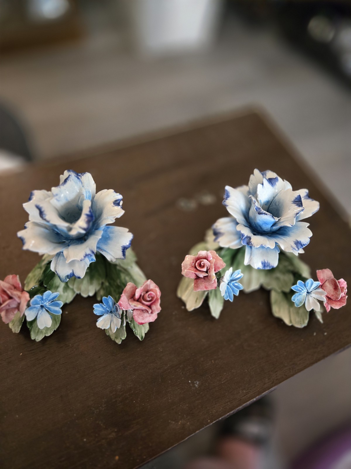 Capodimonte Italian Floral Bouquet, Porcelain,Original Floral Art, Set of 2
