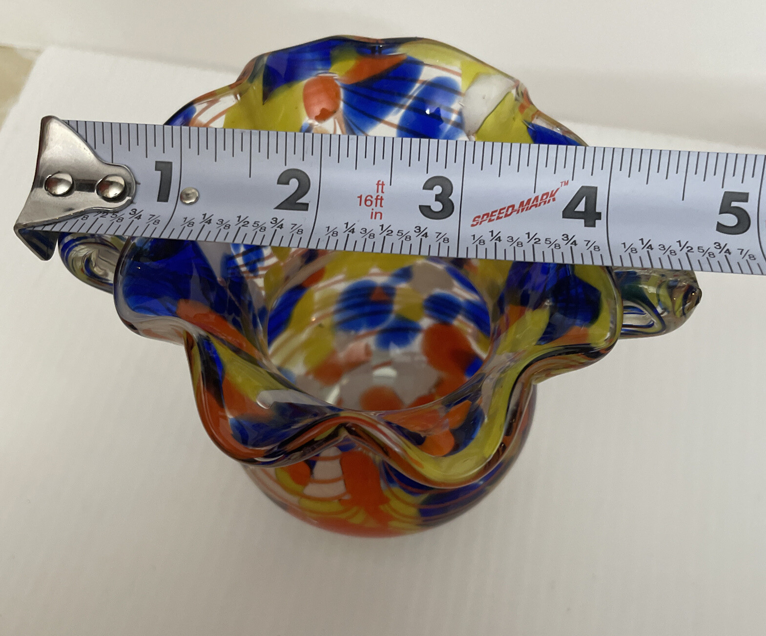 Vintage Double Handled Confetti Murano Vase Lavorazione Hand Blown Made in Italy