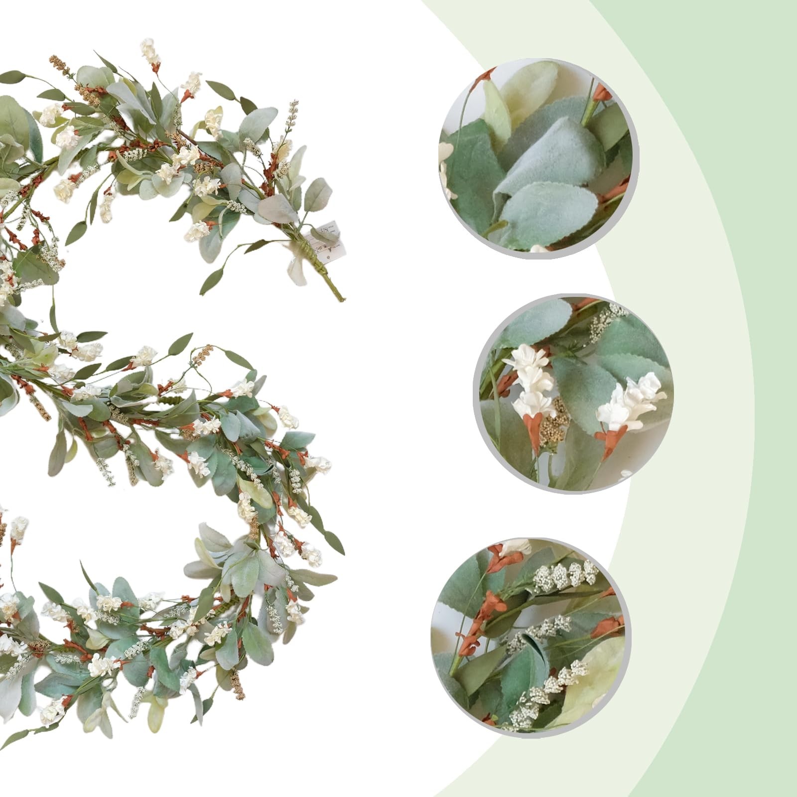 70 Inch Lamb Ears Greenery Garland with Ivory Forsythia Flowers, Year Round F…