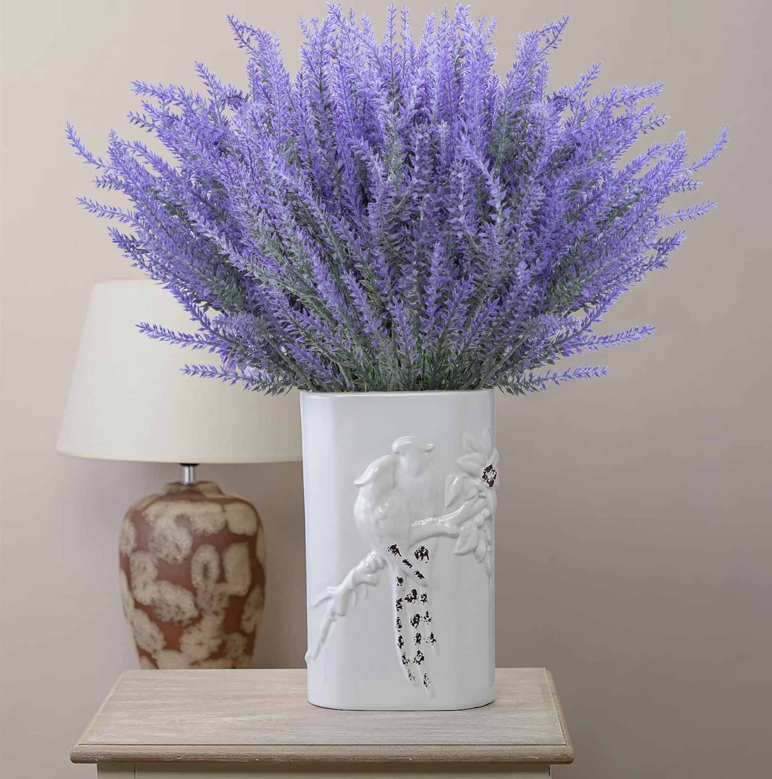 24 Bundles Artificial Lavender Fake Flowers Faux Plastic Plants for Home Wedd…
