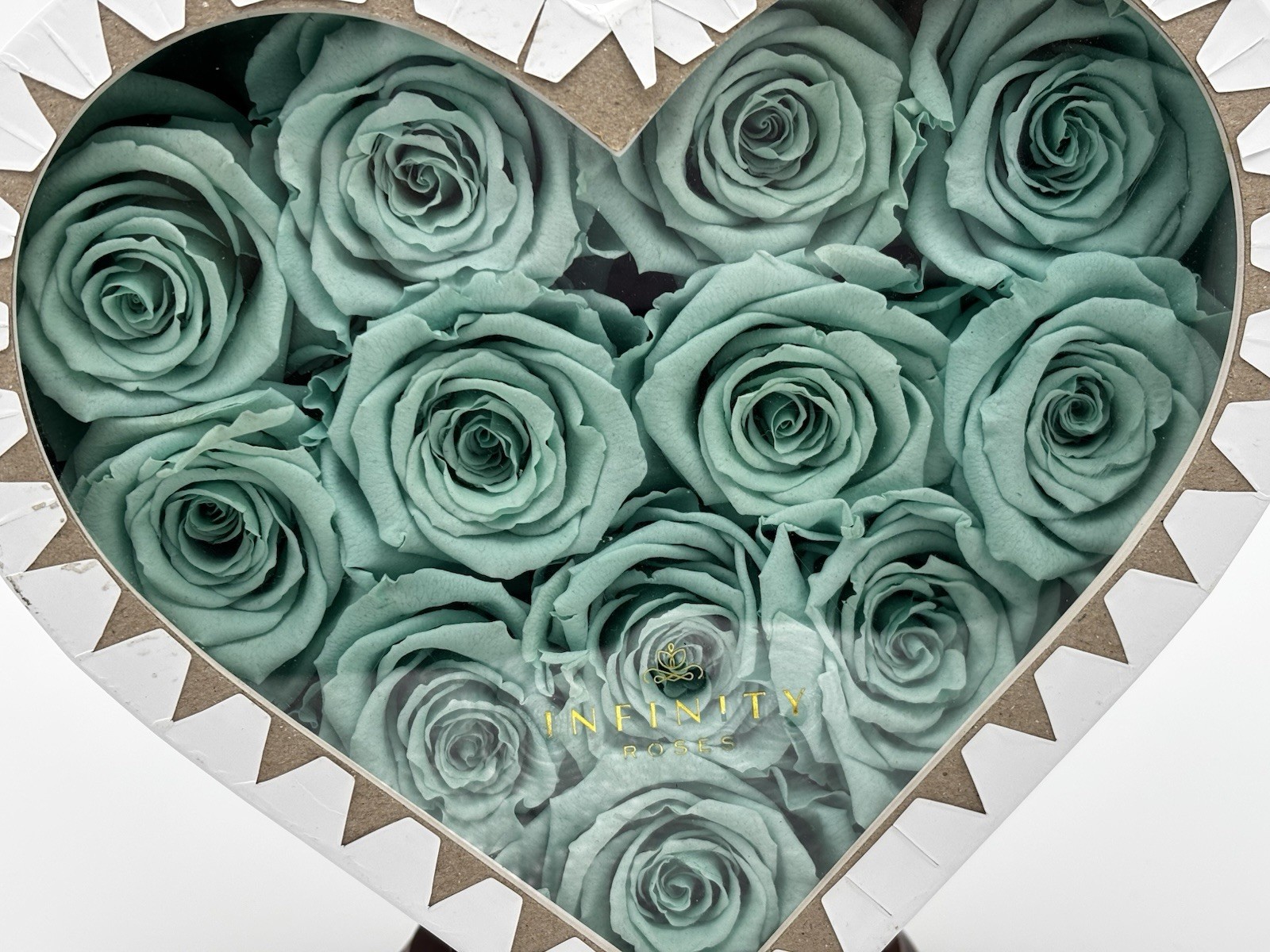 Luxury Preserved Aqua Roses Heart “Infinity Roses” Perfect Valentine’s Day Gift