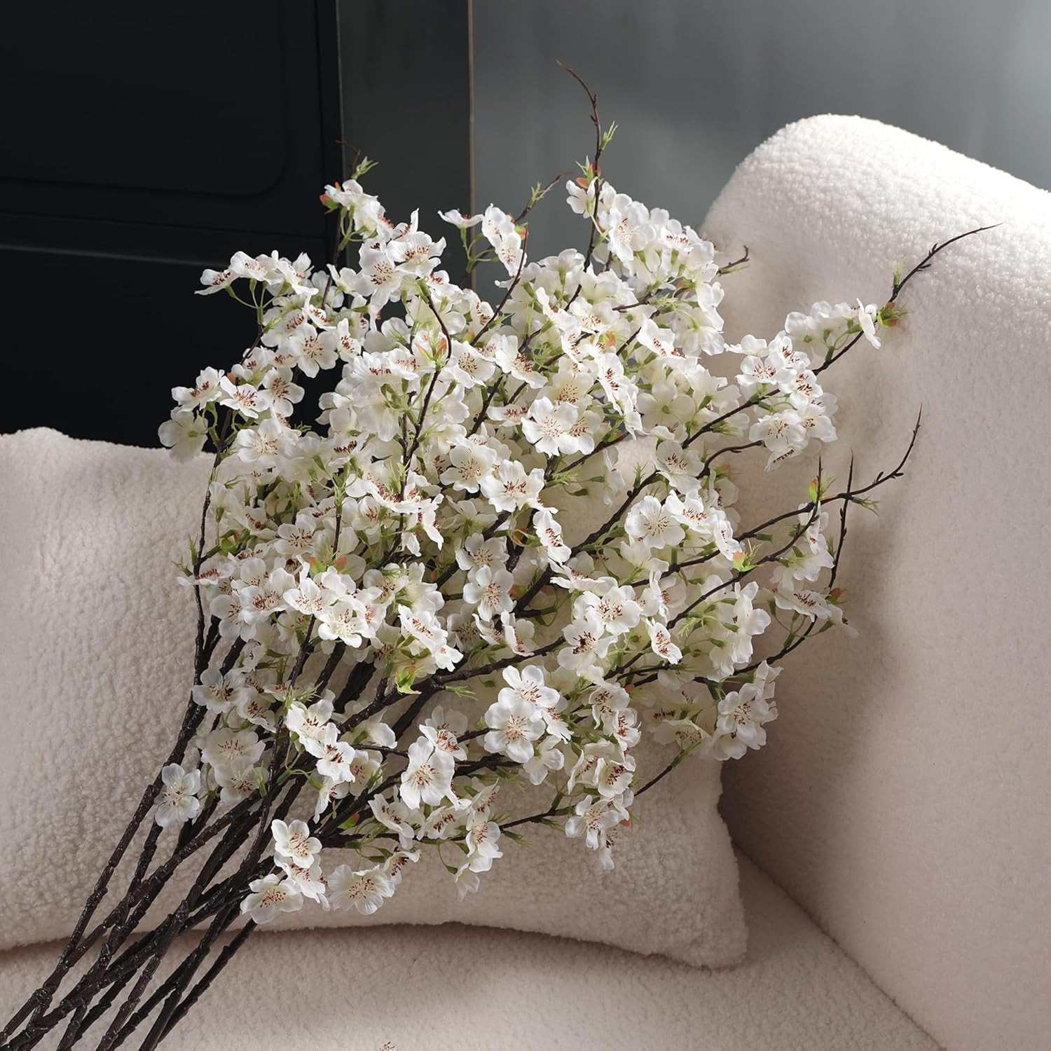 Silk Cherry Blossom Branches 27.6In – 8PCS White Floral Decor for Home & Events