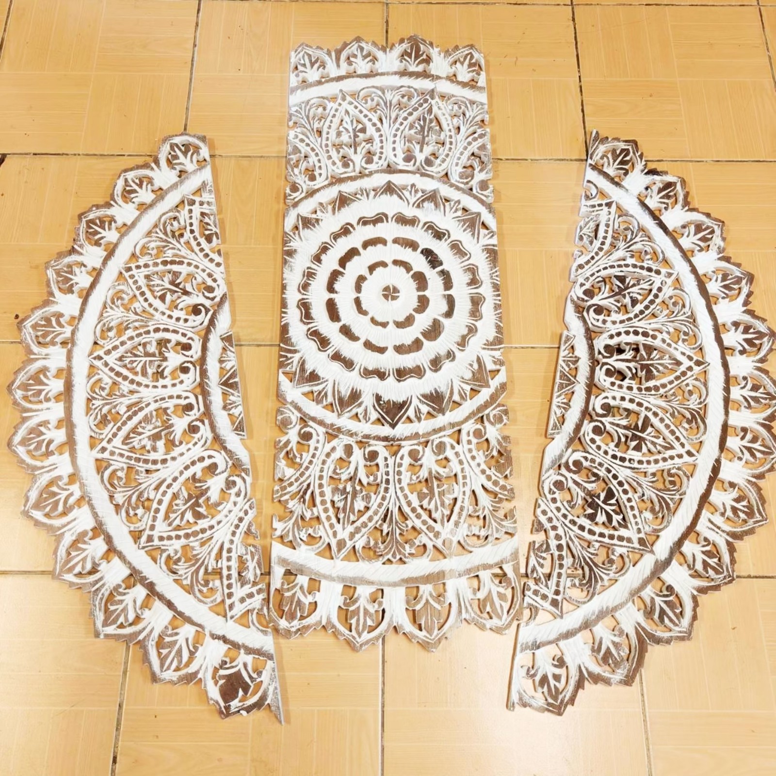 36″ Large Round White Wash Wood Mandala Wall Art Shabby Chic Decor #E