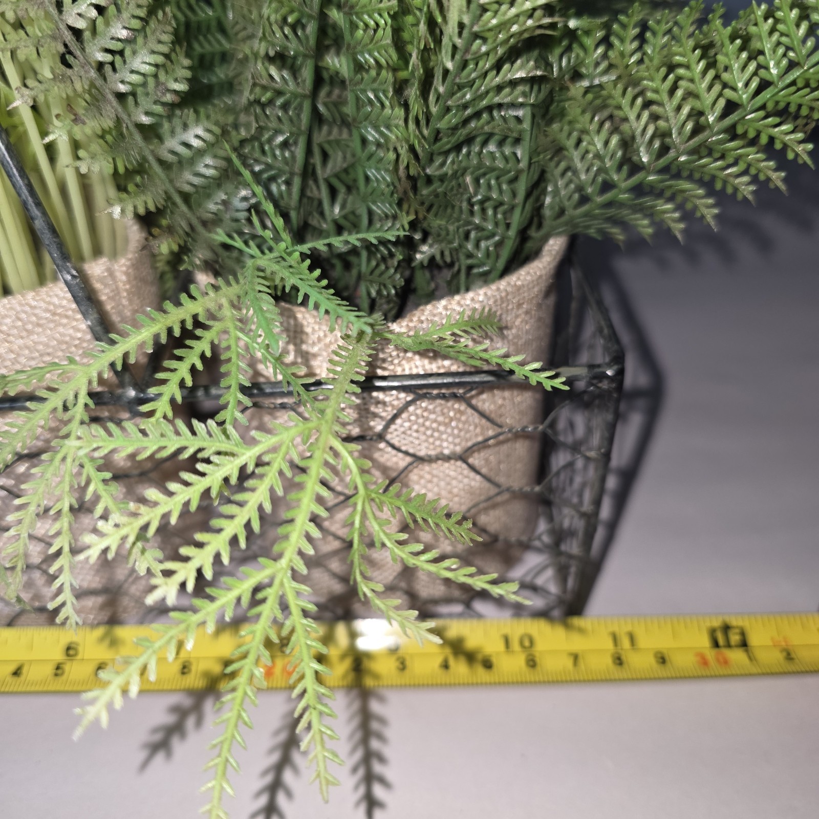 6 Artificial Plants In Burlap Containers In Metal Chicken Wire Carrier w Handle