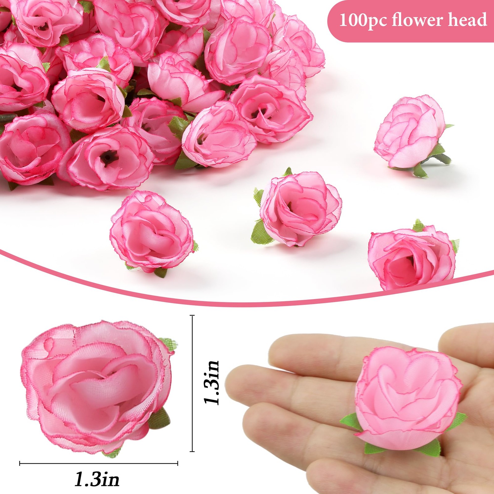 100 Pcs Mini Pink Rose Heads Artificial Flowers for DIY Decor & Parties