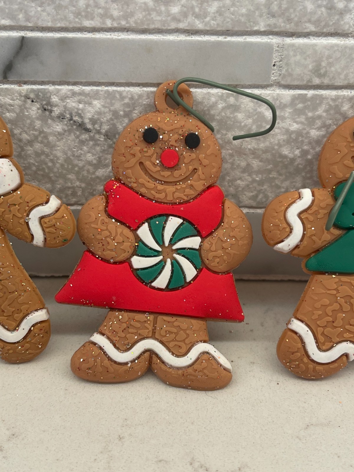 Gingerbread Christmas Ornaments Lot 7 Rubber Cookie Candy Cane 2.75″ Tree Decor