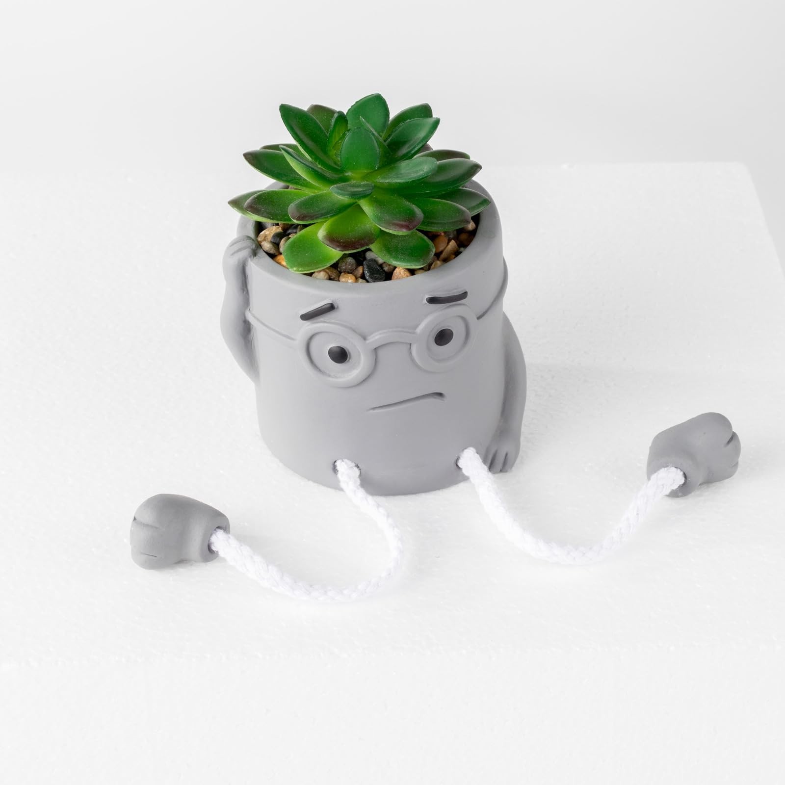 2 PCS Gray Cute Fake Succulent Plant Shelf Sitter Dangling Leg Desk Decor