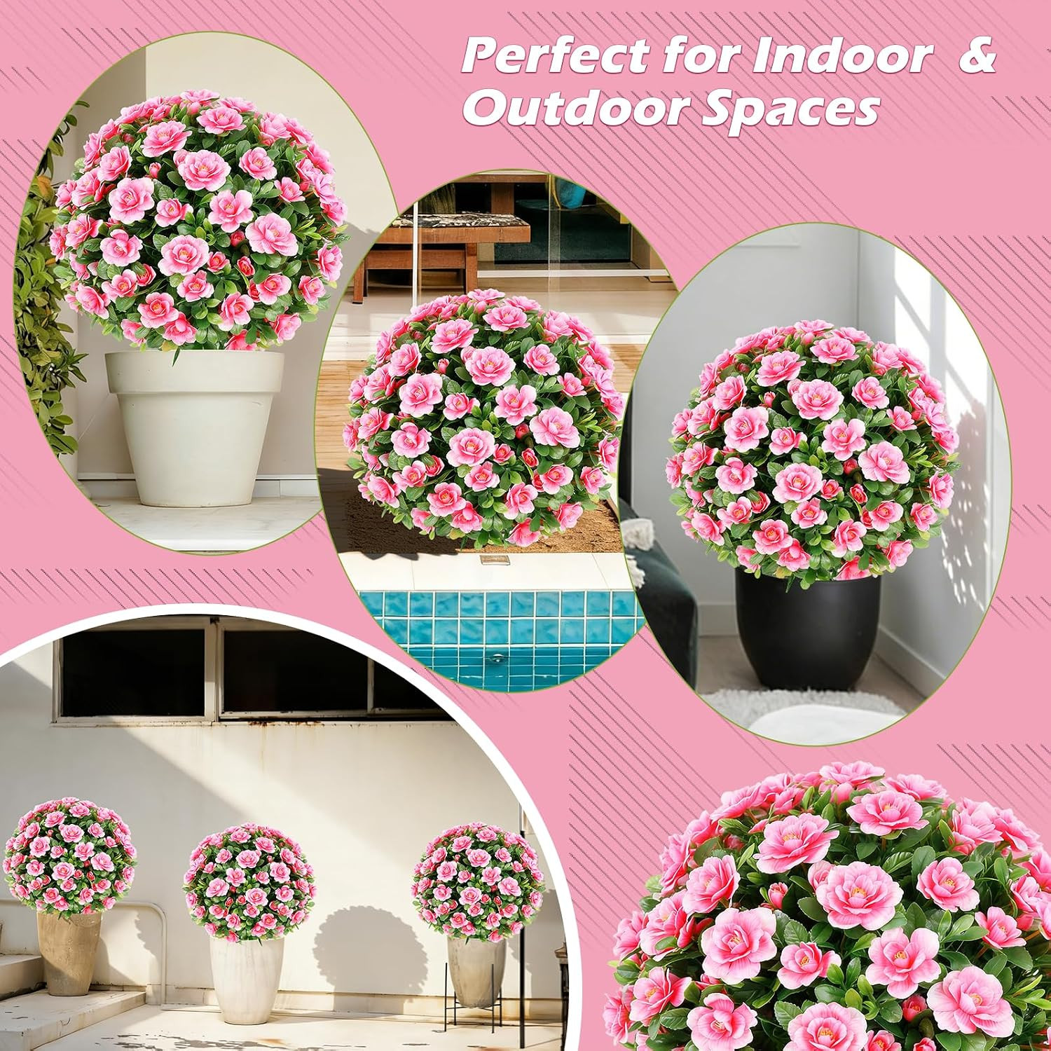 2 Pack UV Resistant Pink Crabapple Blossom Topiary Trees for Outdoor Decor