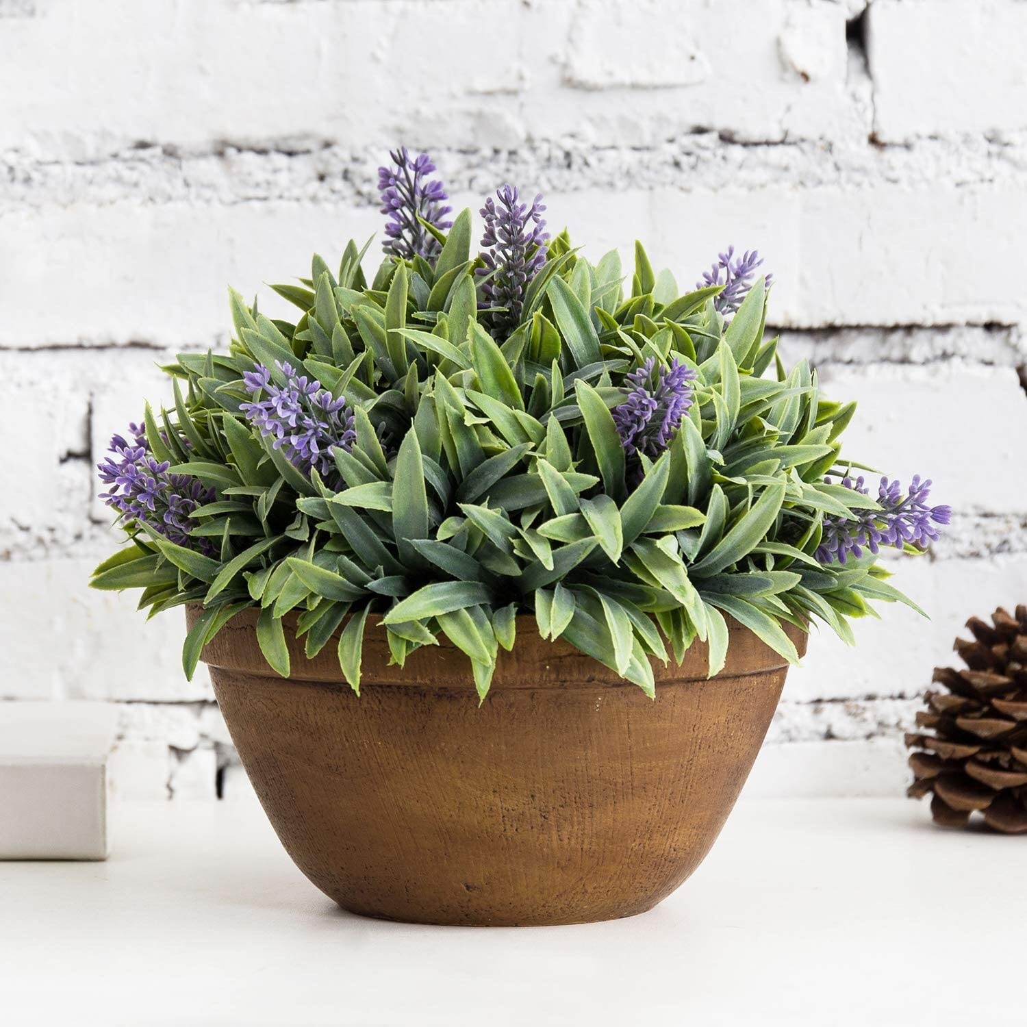 NIB New MYGIFT Faux Purple Lavender Potted Plants in Round Terracotta Plant Pot