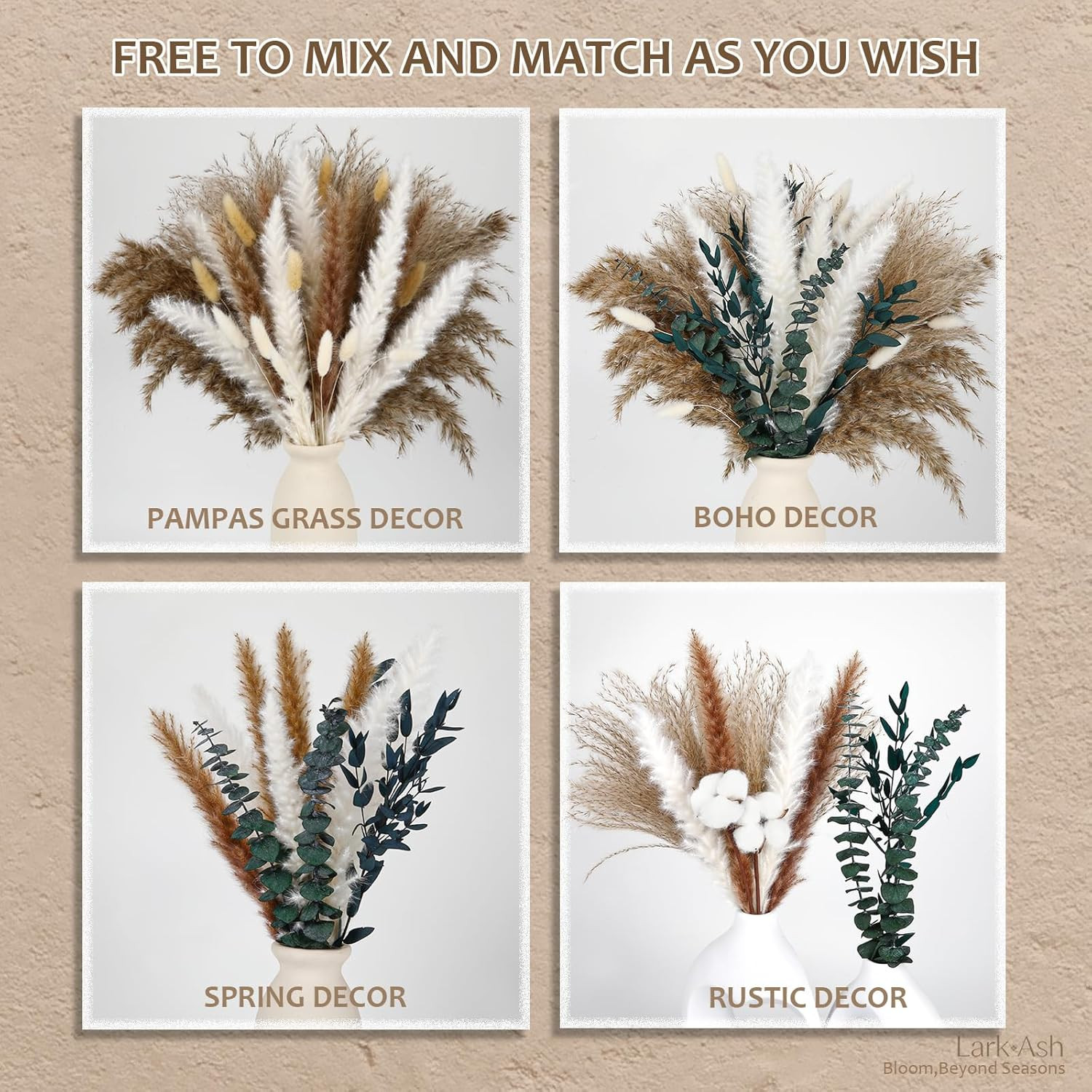 Natural Dried Flower Bouquet – Pampas Grass, Cotton Stems, Bunny Tails Grass, Eu