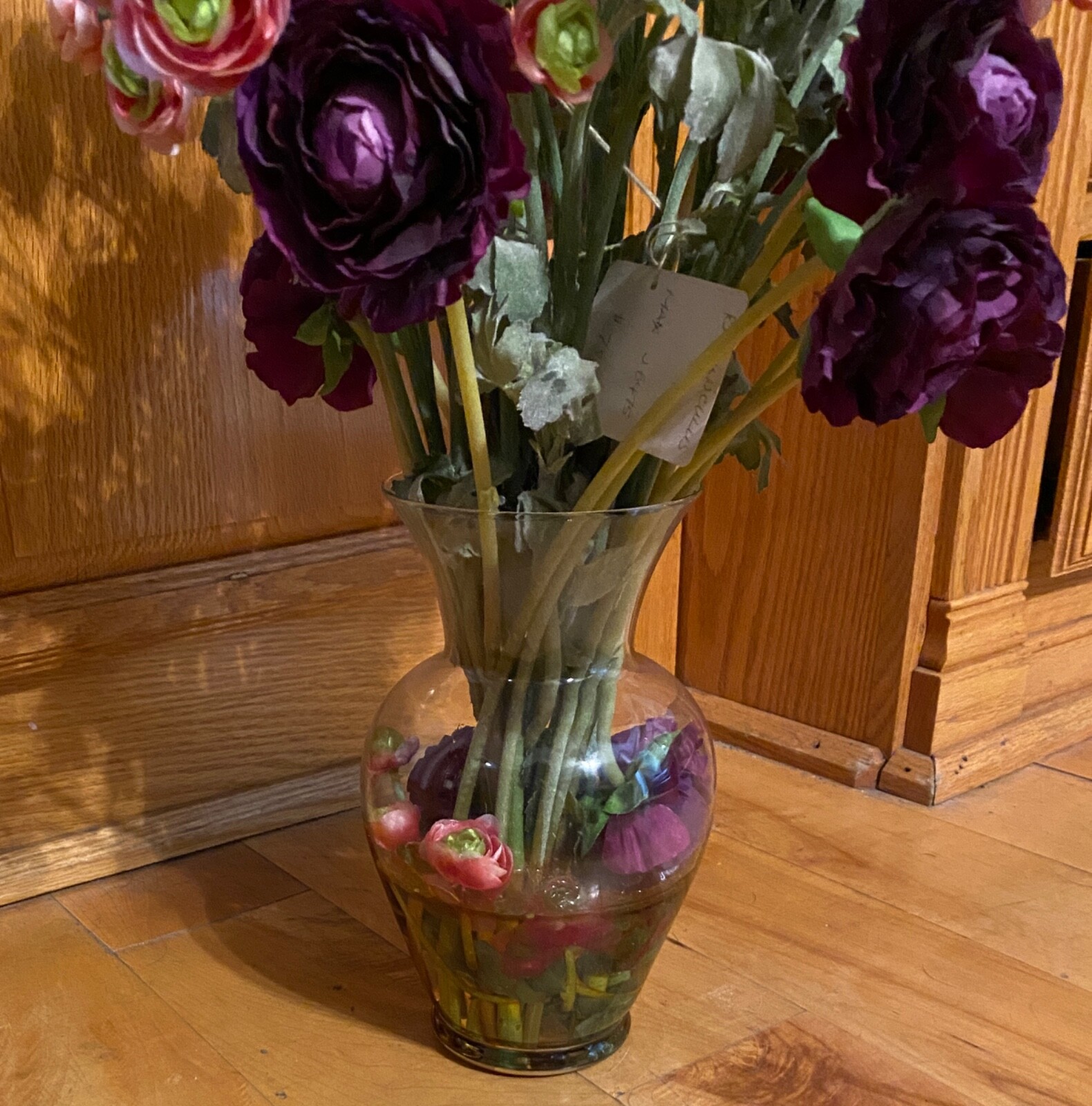 The Patio Place Floral Arrangement With Vase Small Pink Faux Flowers 21 x16x 16