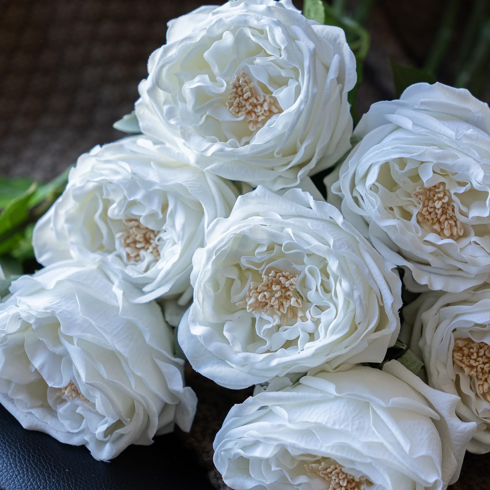 White Fake Flowers for Decoration 4pcs Real Touch Austin Rose Peony Latex