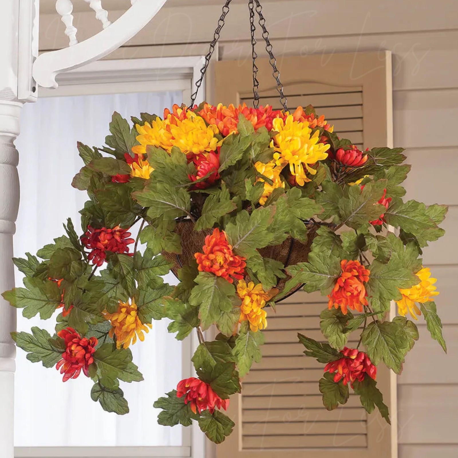 Large Artificial Multicolor Mum Hanging Basket Indoor Outdoor Patio Garden Decor