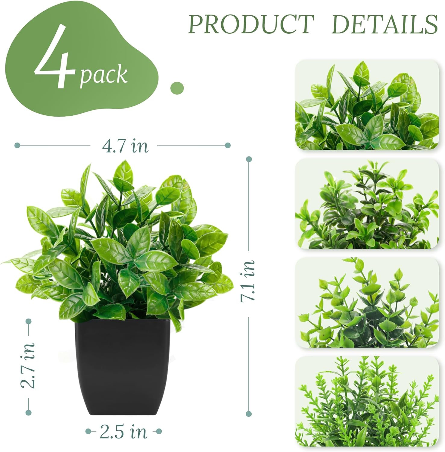 4 Pack Black Bathroom Decor Small Fake Plants, Halloween Decor | Realistic Faux