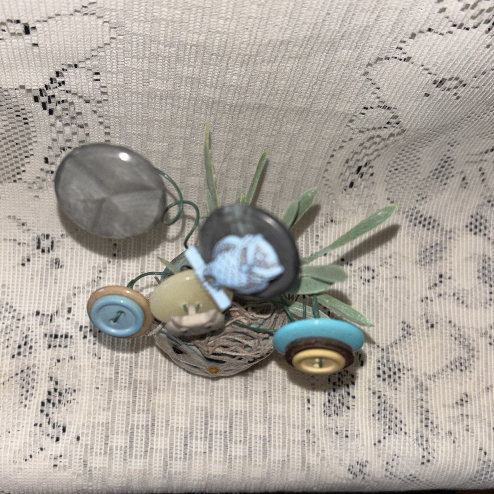 Handmade Button Bouquet Mini Ceramic Owl Vase Home Decor