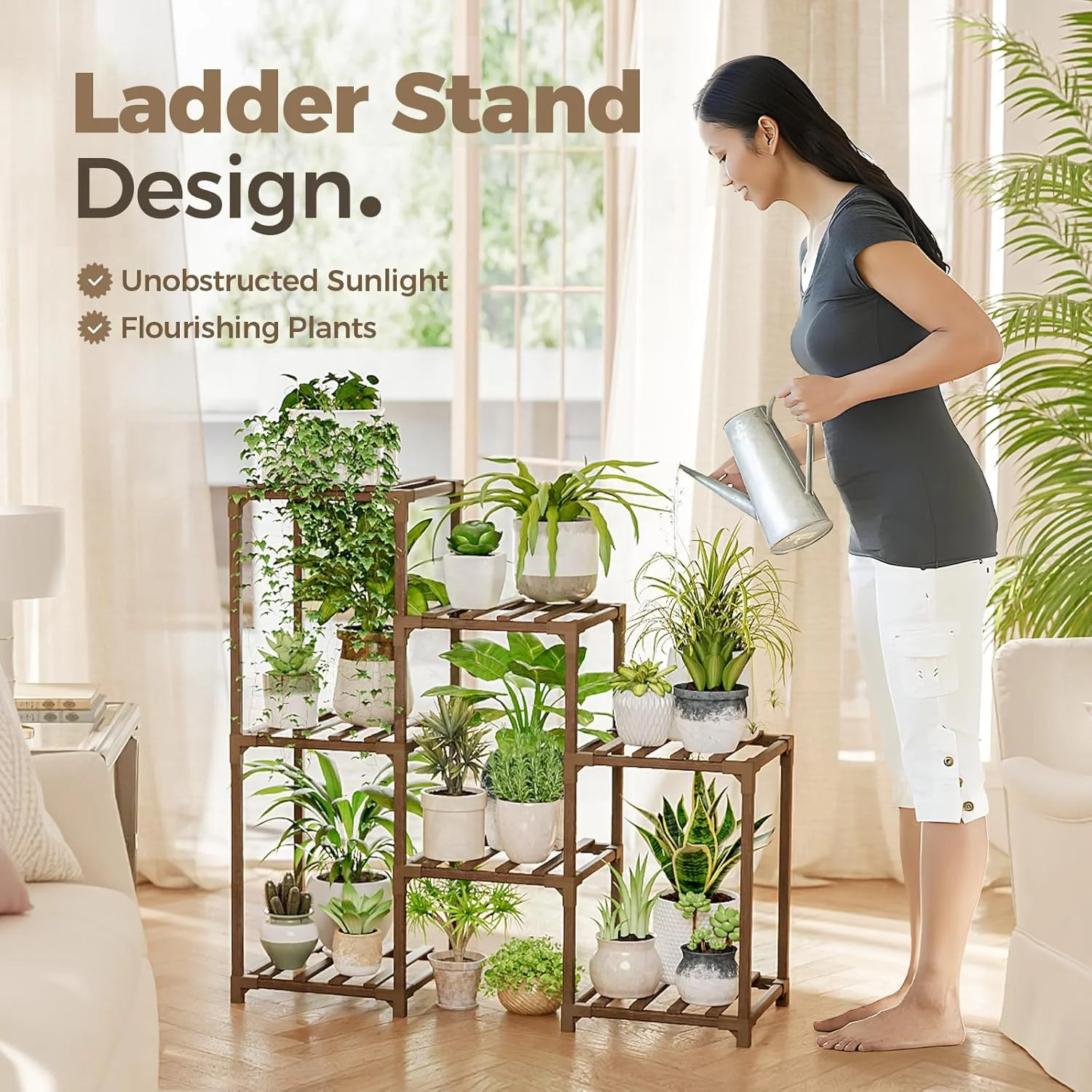 Plant Stand Indoor Plant Shelf Outdoor Wood Rack 3Tiers Ladder Holder Boho Decor