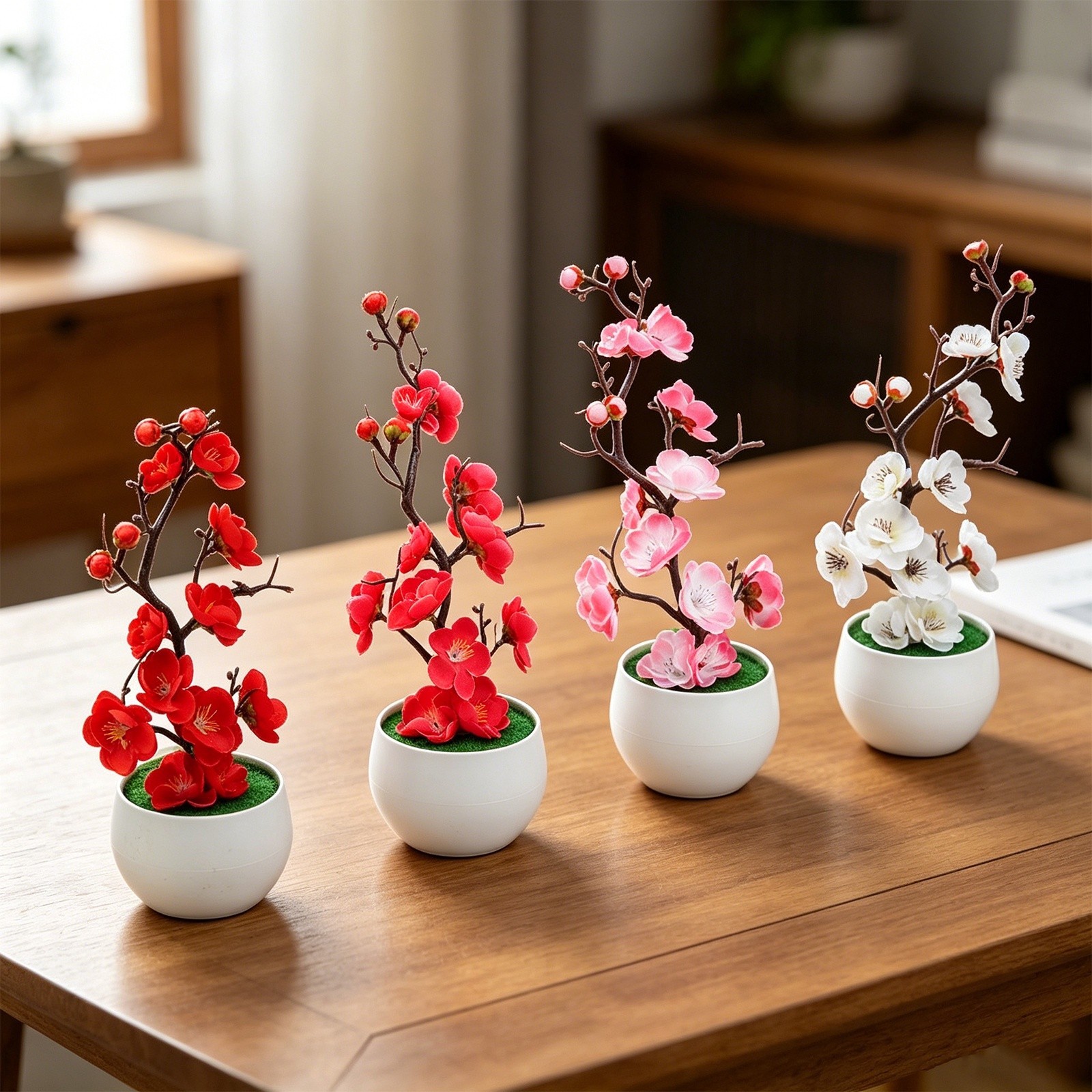 1pc Artificial Wax Plum Blossom Bonsai Branch for Indoor Outdoor Display