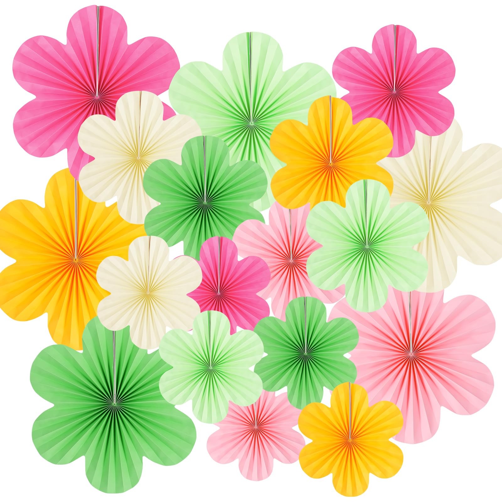 18 PCS Paper Fans Flowers Party Decor Floral Wall Backdrop Pink Green Yellow