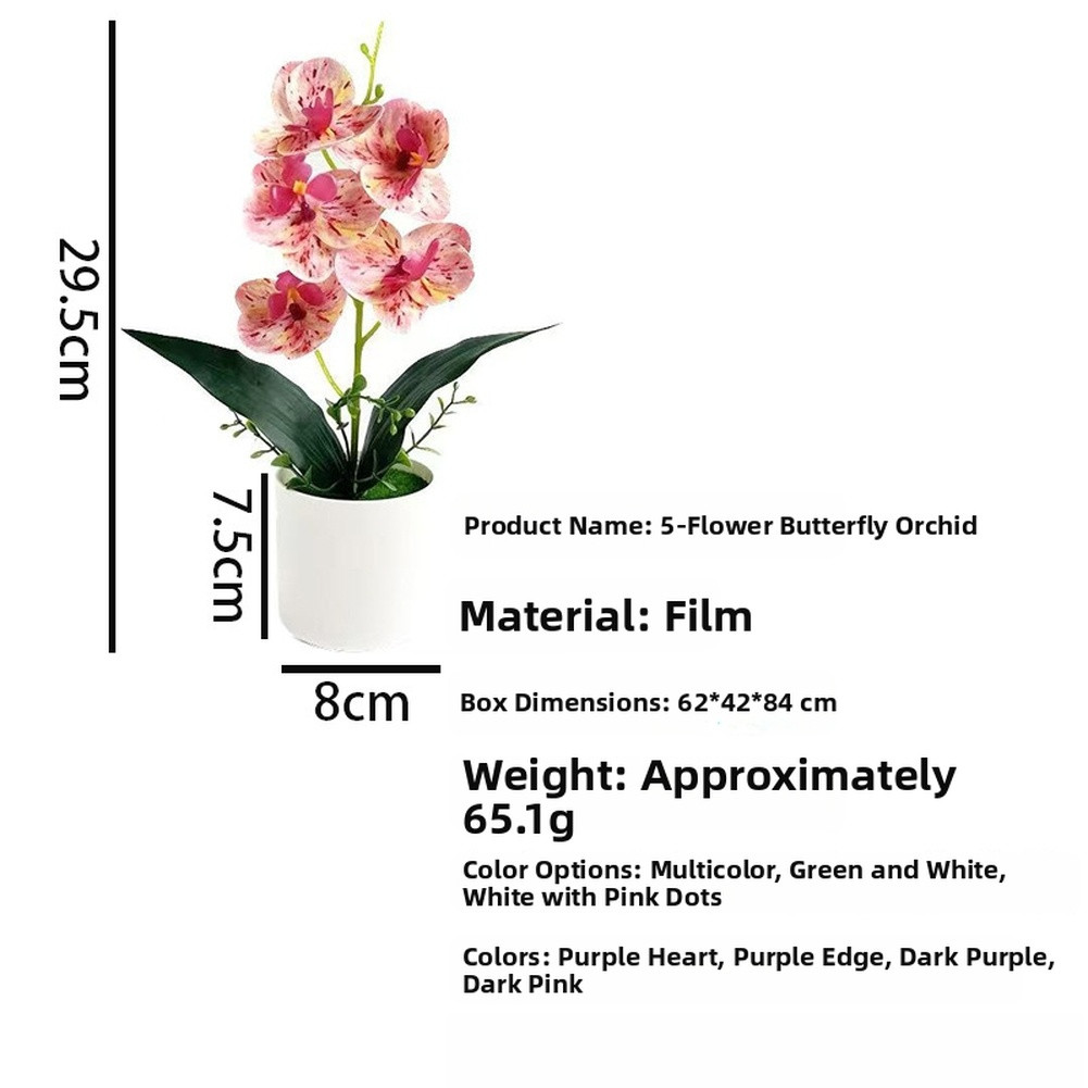 5 Flower Artificial Phalaenopsis Orchid Potted Plant for Wedding Home Decor