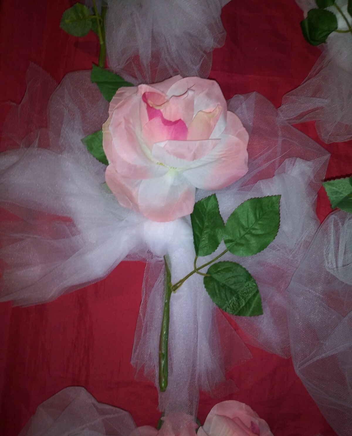 12 PC Lot Artificial PINK ROSES Flower Bouquets W BOW HOME Wedding TABLE SETTING